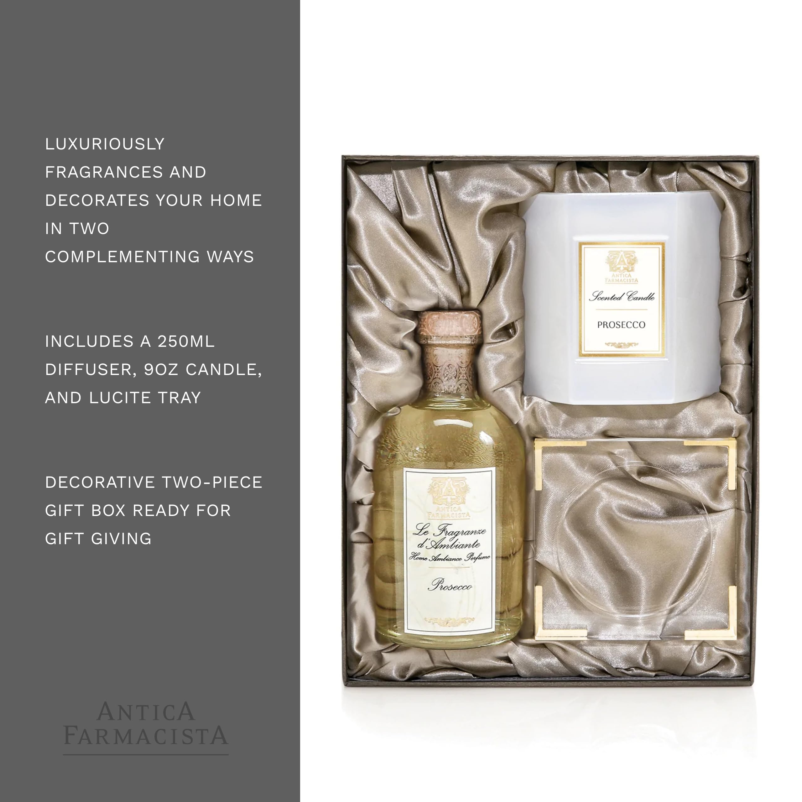 Antica Farmacista Luxury Gift Set - Reed Diffuser, Scented Candle & Decorative Tray | Perfect for Home Fragrance, Spa Relaxation & Thoughtful Gifting