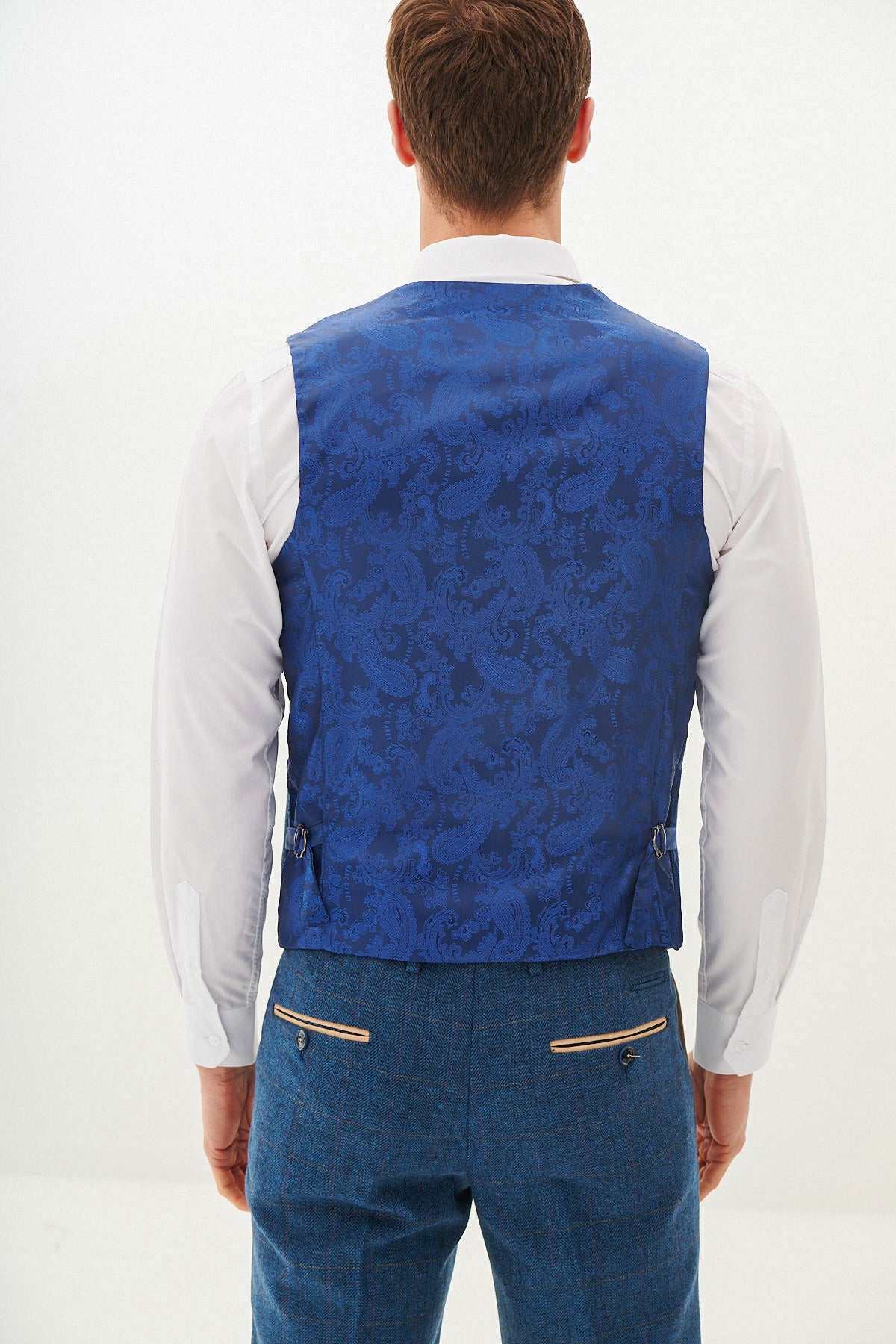 LEN DION Men's Blue Tweed Check Waistcoat Vest - Stylish Formal Wear for Weddings, Parties & Business Events