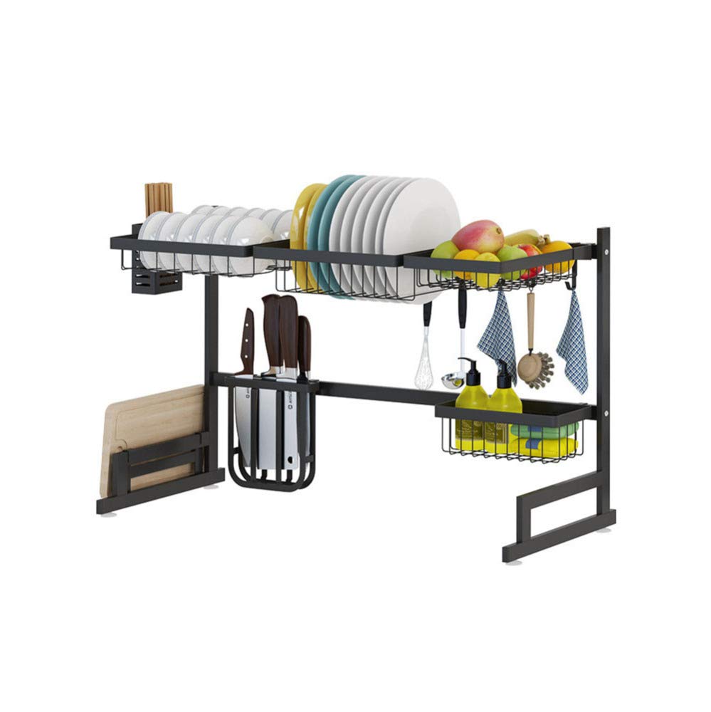 HUOQILIN Stainless Steel Dish Drying Rack Over Sink - Space Saving Kitchen Organizer for Utensils, Sponges & Cutting Boards - Perfect for Small Kitchens & Apartment Living (Black)