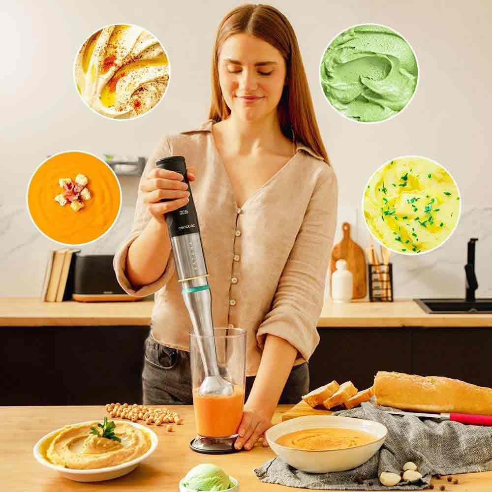 Cecotec Katana TotalDestroy 1500XL 1500W Hand Blender with Titanium Blades - 21 Speeds & Turbo Function - Anti-Splash Cover & Extra-Long Foot - Perfect for Smoothies, Soups, Baby Food & Baking - Includes Accessory Kit