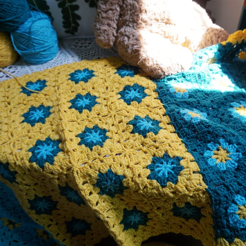 Handmade Granny Square Crochet Throw Blanket 51x19 Inch - Soft Cozy Decorative Couch Blanket for Sofa, Bed, Travel - All Season Warm Blanket Gift for Women & Men - Perfect for Netflix Nights, Camping & Home Decor