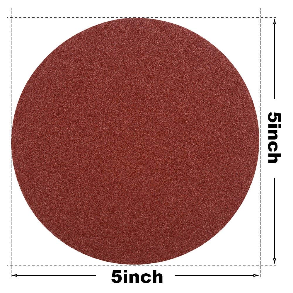 HIFROM 5-Inch/125mm Hook and Loop Backing Pad with M14 Drill Adapter - 50-Piece 320 Grit No-Hole Sandpaper Assortment for Random Orbital Sanders & Grinders - Perfect for Woodworking, Metal Polishing & DIY Projects