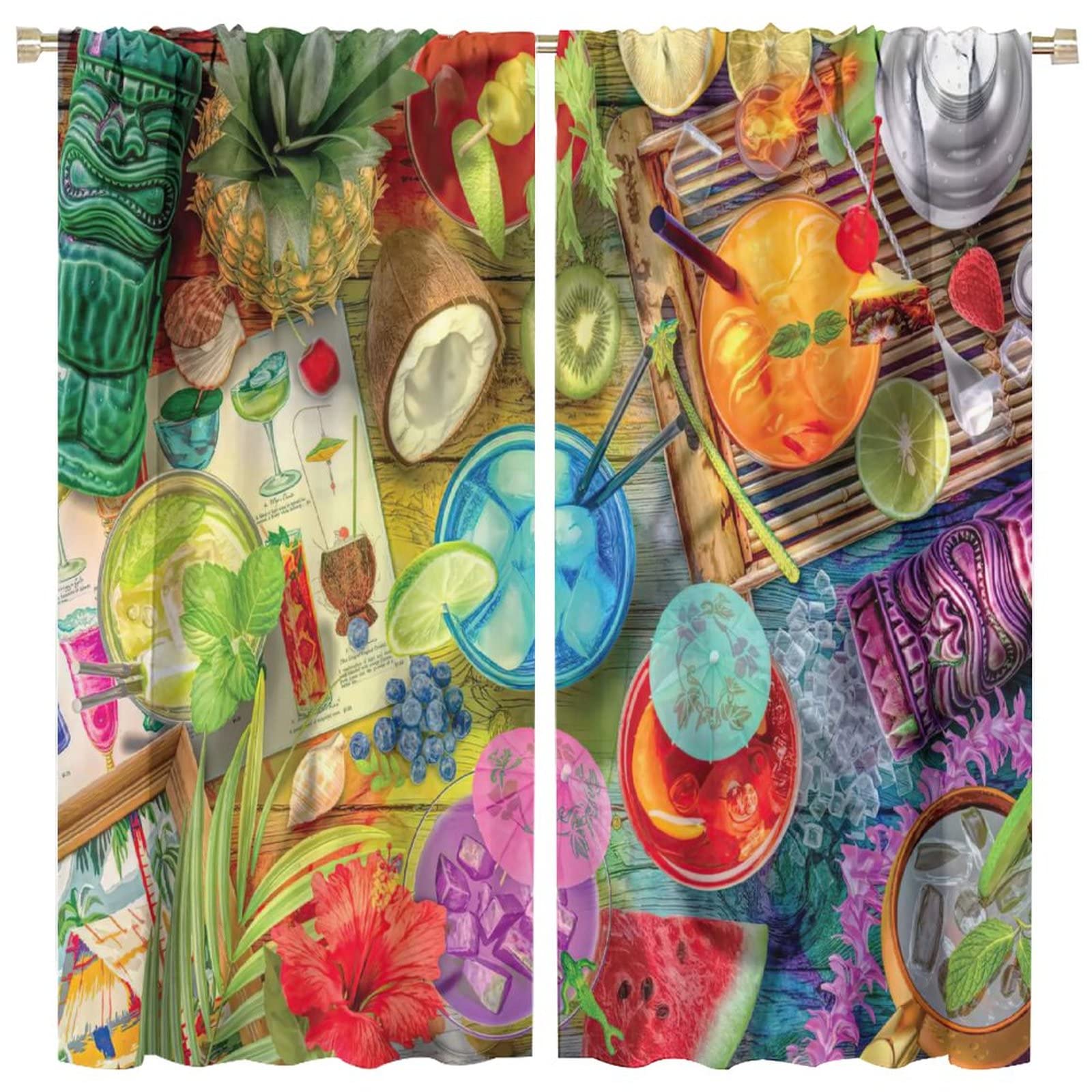 Tropical Fruit Blackout Curtains 42x63 Inch - Summer Drink Cartoon Design, Darkening Window Curtains for Bedroom & Living Room - Perfect for Kids Room, Nursery, and Beach House Decor