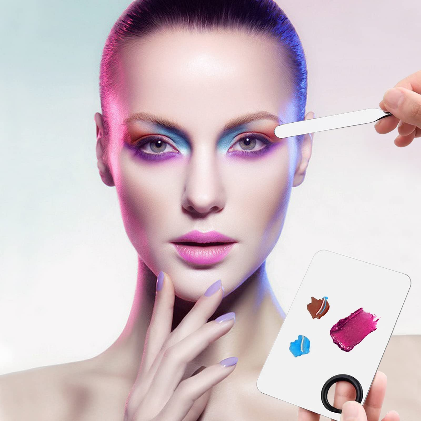 Professional Stainless Steel Makeup Spatula & Palette Set - Korean Beauty Foundation Spatula with 6 Powder Puffs & Rectangle Palette - Perfect for Precise Foundation Application & Makeup Blending