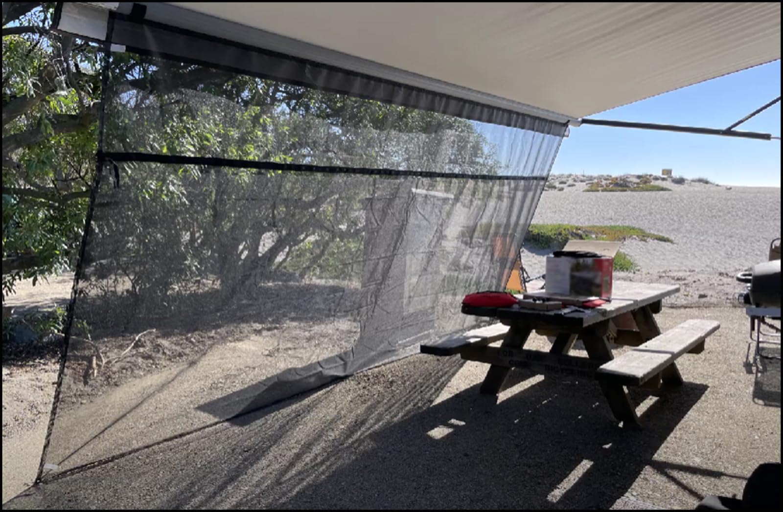 Universal RV Awning Shade Screen 9'X15'3'' - Black Mesh Camper Sun Shade with Zipper & Ground Nail Hammer Set | Perfect for Outdoor Camping, Picnics & RV Travel