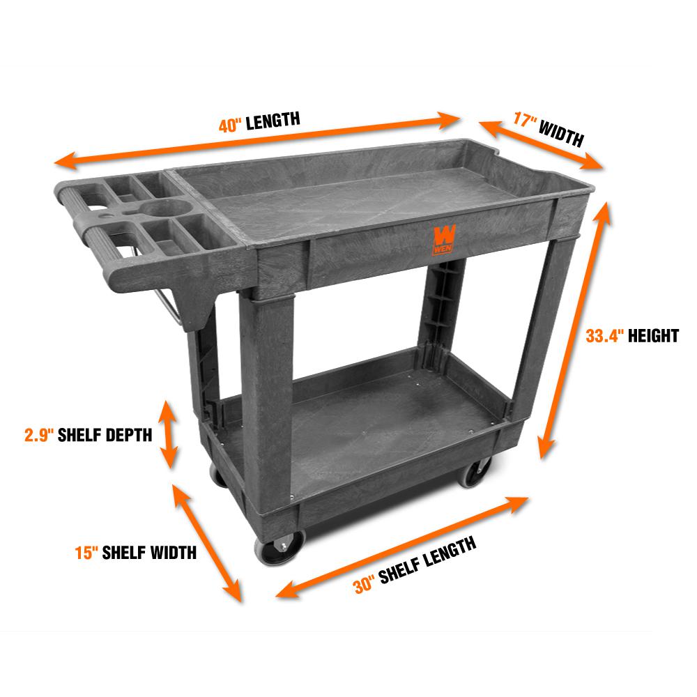 WEN 73009 Heavy Duty 2-Shelf Utility Cart with 500 lb Capacity, 40