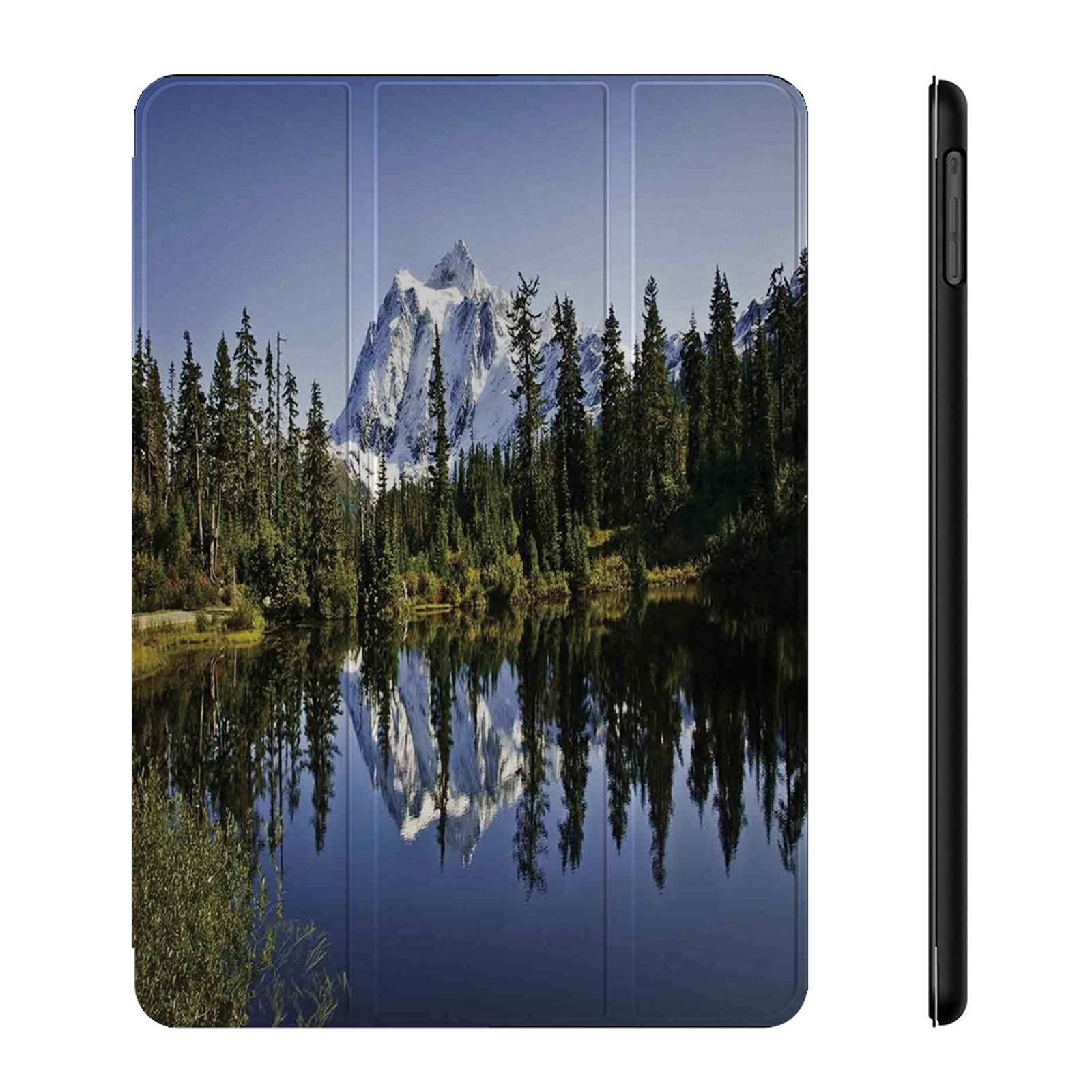Lake House iPad Air 5th/4th Generation Case - Fall Colored Trees & Snowy Mountain Landscape with Crystal Lake Nature Design, Auto Sleep/Wake, Soft Leather TPU Back Cover for iPad Air 10.2