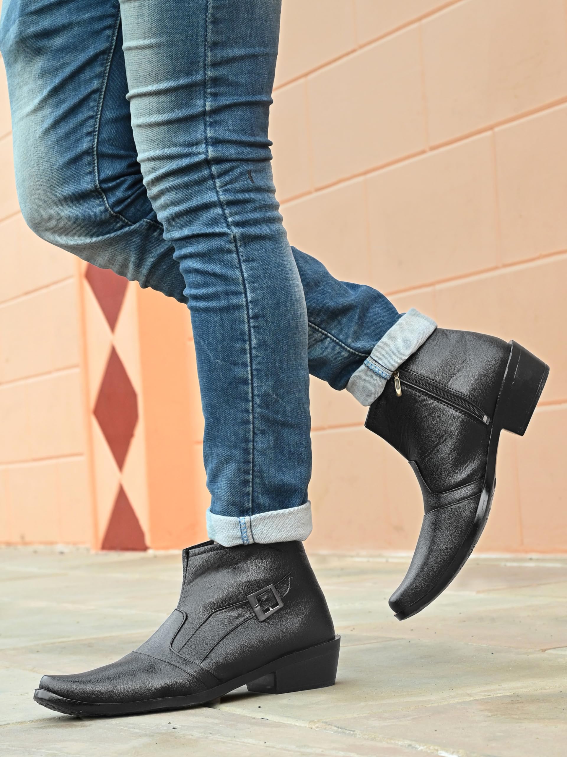 Karaddi Men's Mid Top Ankle Boots with Zipper - Aa001 - Stylish & Comfortable Footwear for Casual Outings, Work, and Outdoor Adventures