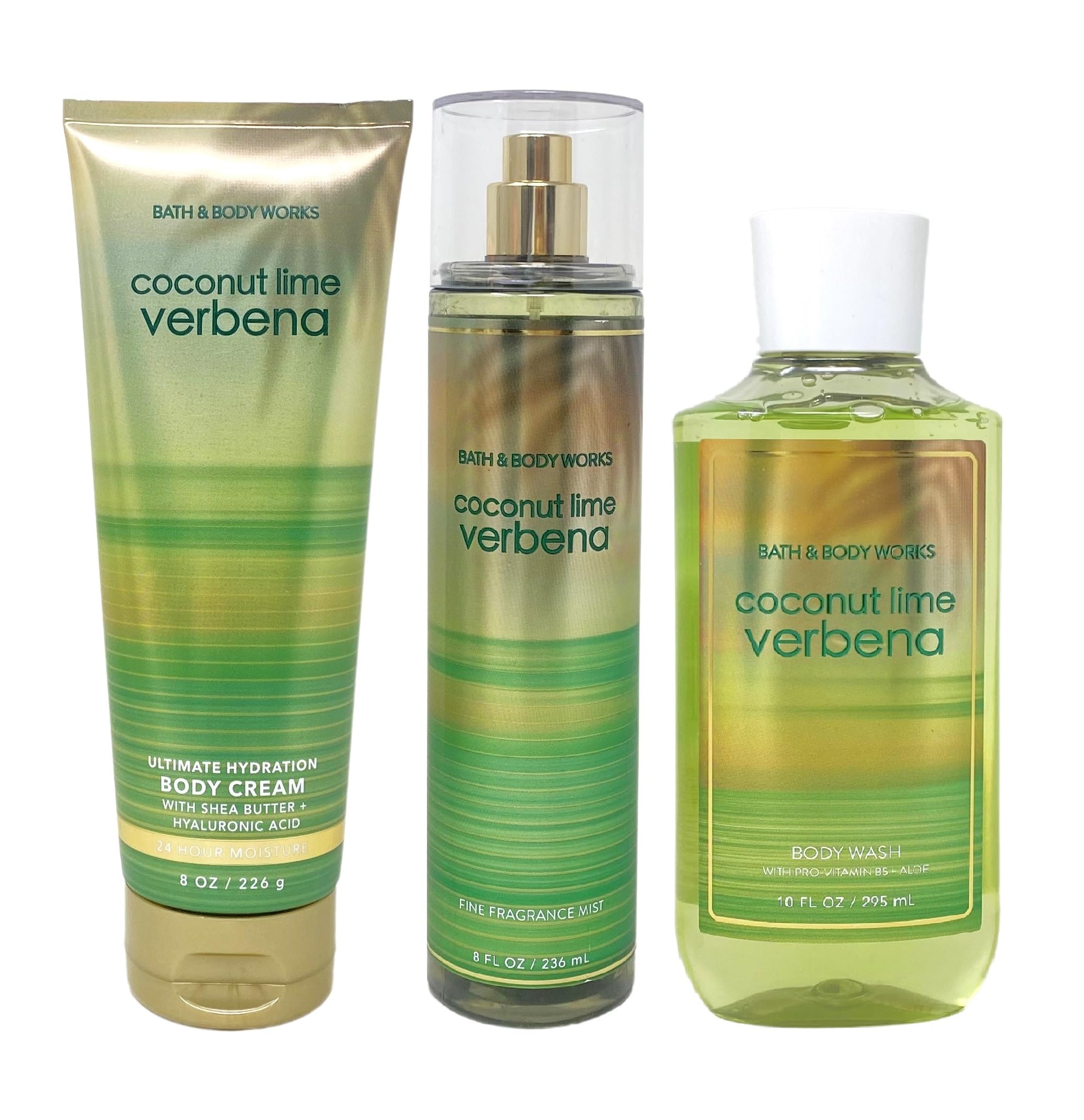 Coconut Lime Verbena Gift Set - Body Cream, Fragrance Mist & Body Wash Trio - Full Size Bath & Body Works Set - Perfect for Spa Day, Relaxation & Gifting