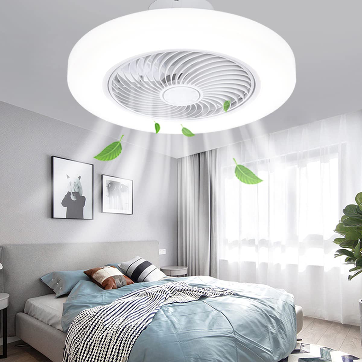 BESKETIE 20 Inch Bladeless Ceiling Fan with LED Light - Remote Control, Dimmable, 3 Color Temperatures & 3 Speed Settings - Modern Enclosed Ceiling Fan for Bedroom, Living Room, Kids Room - Perfect for Home, Office and Indoor Spaces
