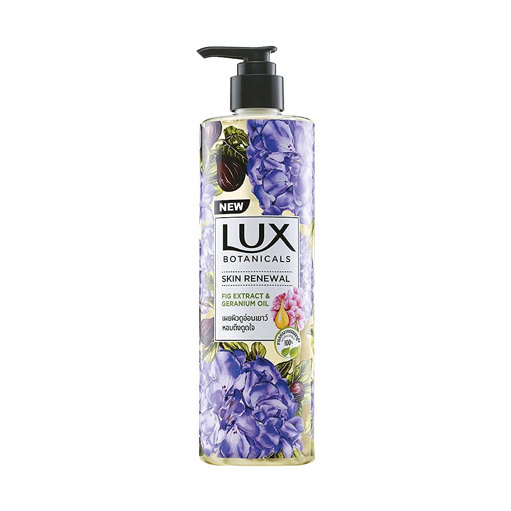 Lux Botanicals Skin Renewal Body Wash with Geranium Oil & Fig Extract - 100% Natural Moisturizing & Rejuvenating Shower Gel for Women - Nourishes & Brightens Skin - Fruity Floral Fragrance - Paraben-Free - 450 ml - Perfect for Daily Shower & Spa-Like Skin Care Routine