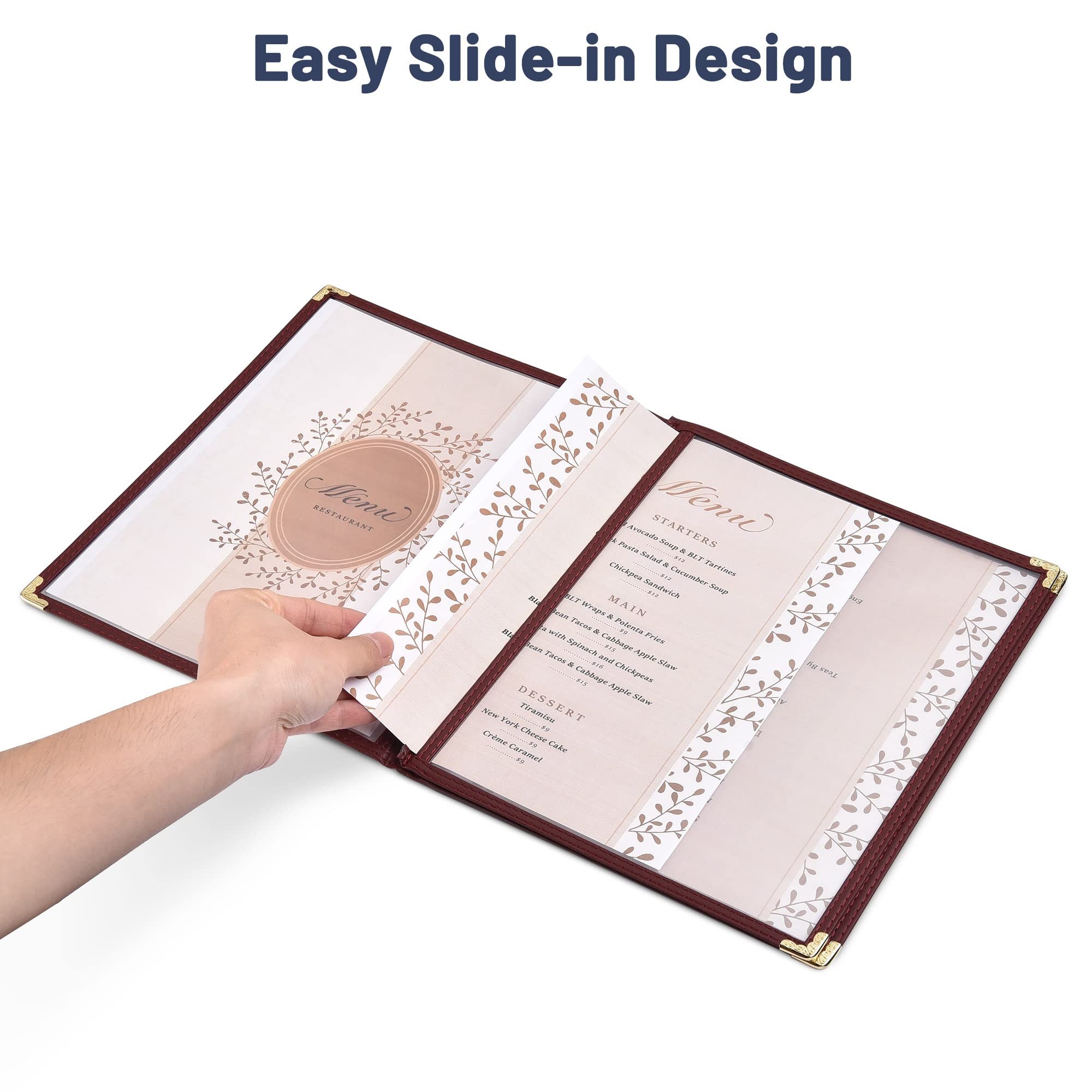 30 Pack WeChef 3-Page 6-View Menu Covers with Double Stitch Trim - Fits 8.5x11 Paper - Transparent Burgundy for Restaurants, Cafes & Food Service Businesses - Perfect for Daily Specials, Drink Lists & Seasonal Menus