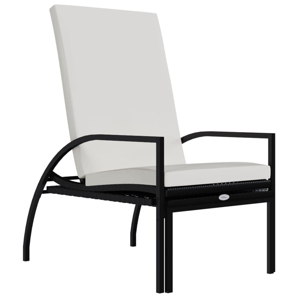 Premium PE Rattan Sun Lounger with Adjustable Backrest & Footrest - Black Outdoor Chaise Lounge with Cream White Cushion - Perfect for Poolside, Patio, Garden Relaxation & Sunbathing