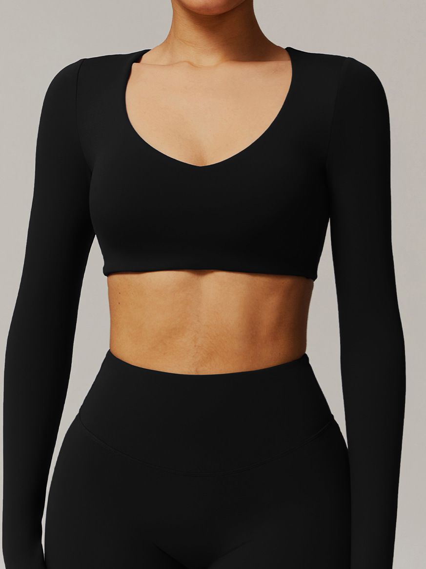 ZASUWA Women's Solid Color V-Neck Quick Dry Long Sleeve T-Shirt - Perfect for Workout, Yoga, Running & Casual Wear