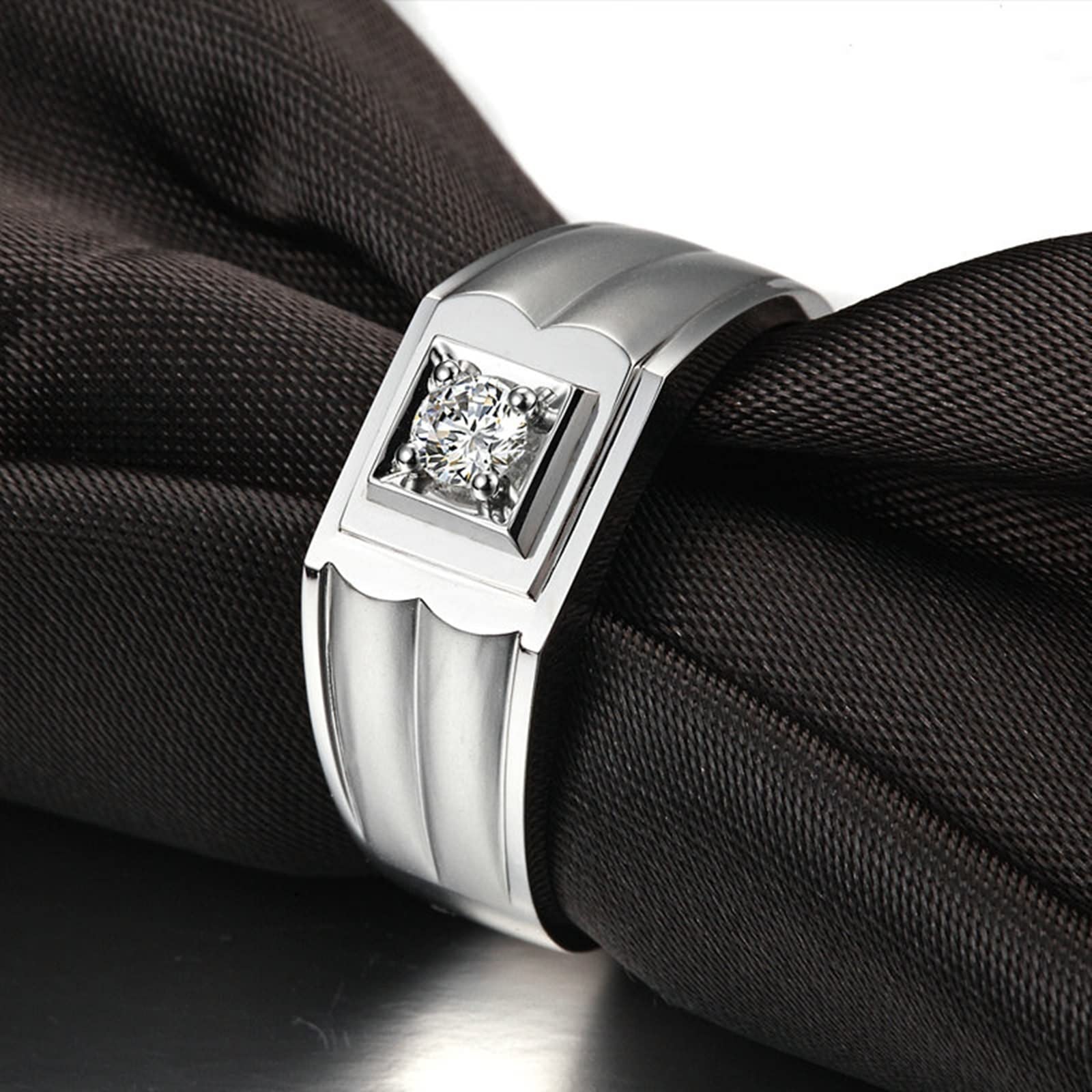 18K White Gold Matte Men's Wedding Band with 0.14ct I J Diamond - Simple Engagement Ring for Men, Perfect for Proposals and Anniversaries