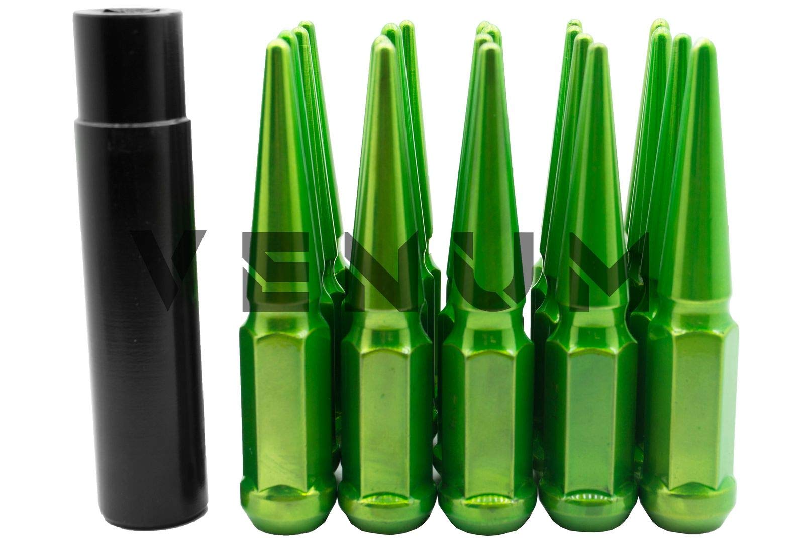 20 Pc M14x1.5 Candy Lime Green Spike Lug Nuts - Powder Coated - 4.5