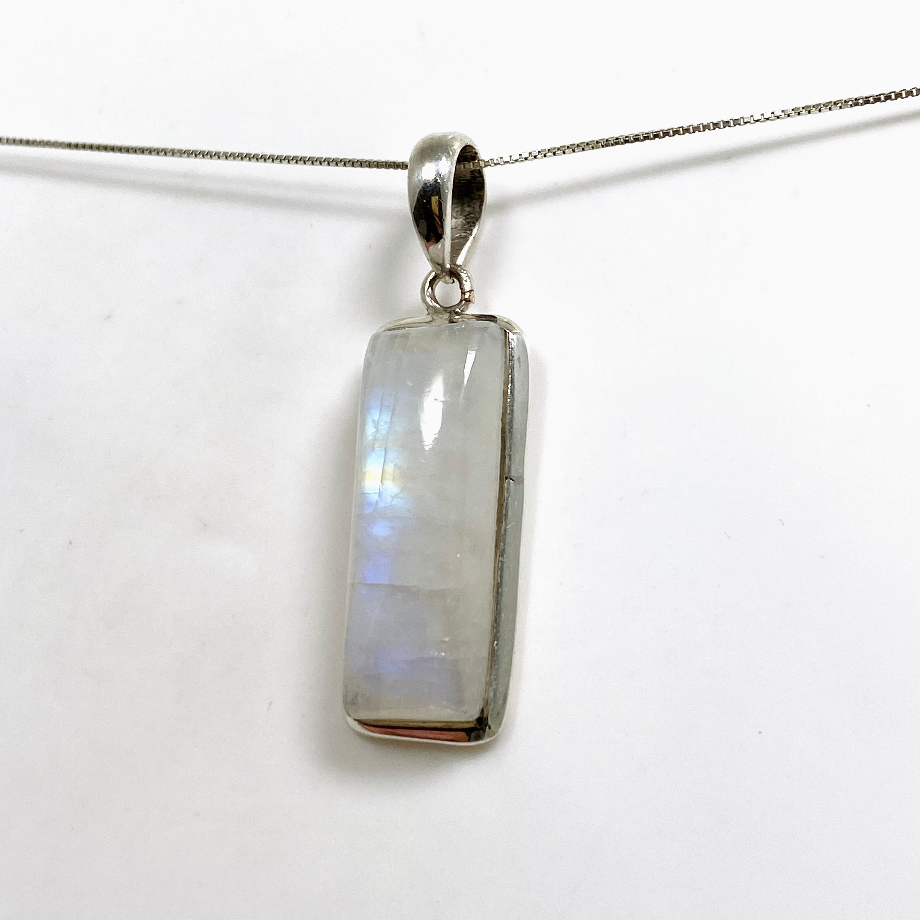 Natural Moonstone Rectangular Cabochon Pendant Necklace - 925 Sterling Silver Jewelry for Women - Perfect for Meditation, Yoga & Spiritual Healing
