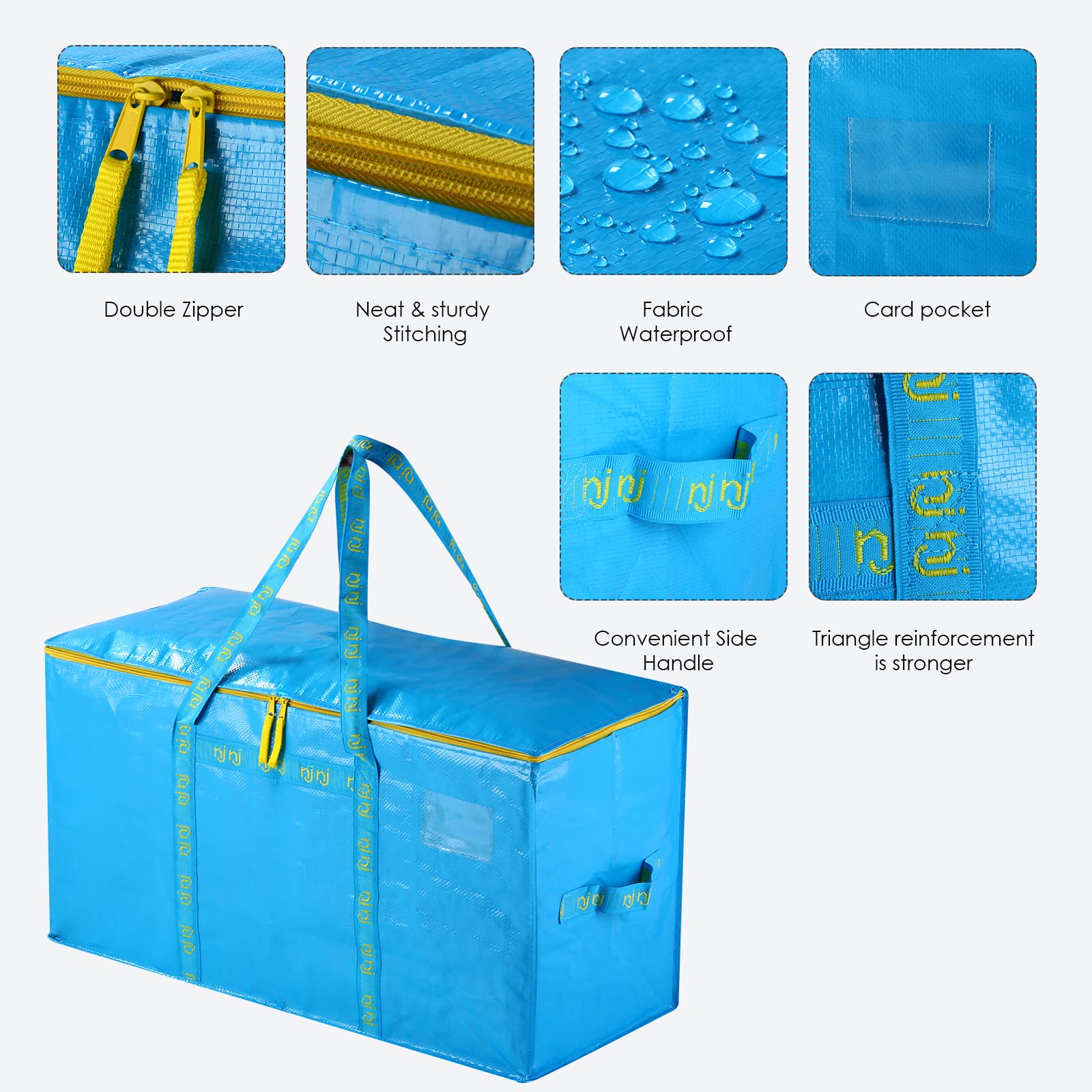 8-Pack Extra Large Heavy Duty Moving Bags with Handles - Waterproof Storage Totes for Packing & Organizing - Reinforced Puncture Resistant Material & Strong Zipper Pulls - Alternative to Moving Boxes - Perfect for Home Storage, Moving Houses & Travel Luggage Organization