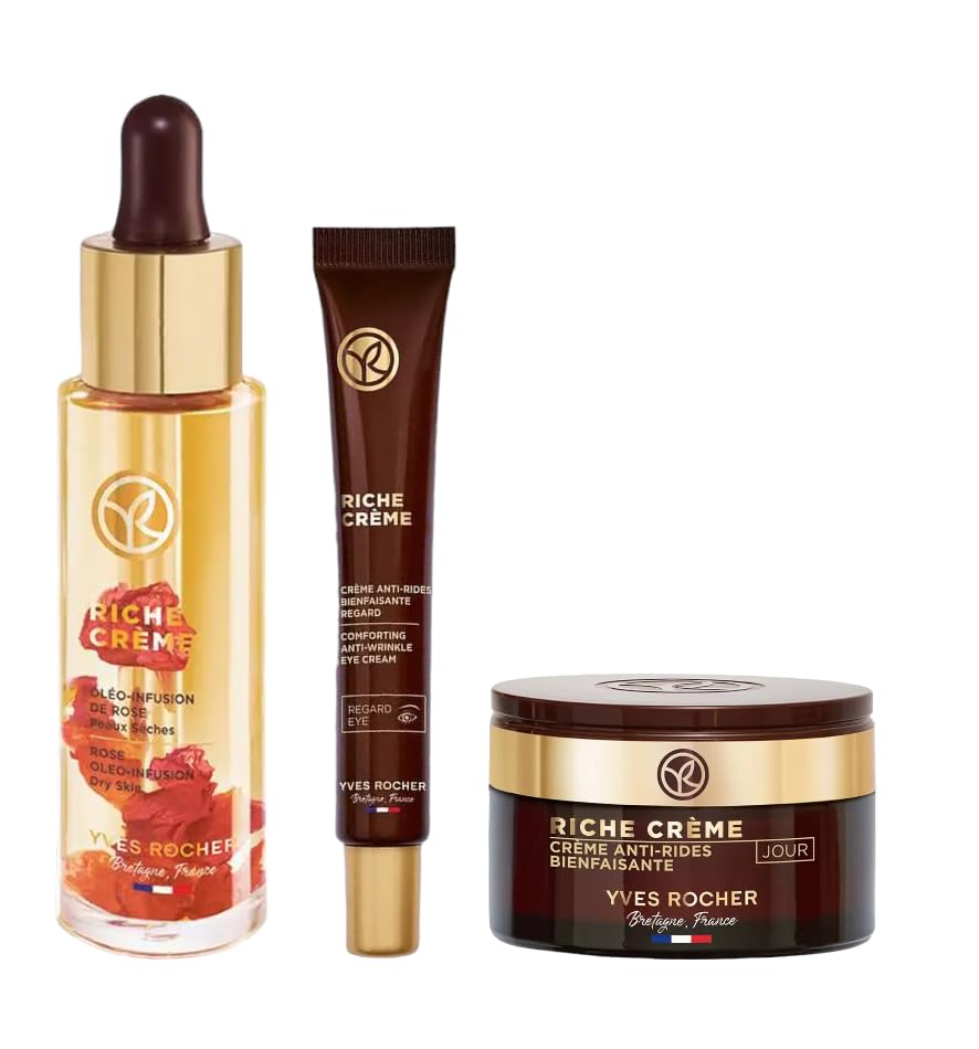 Yves Rocher Riche Creme Anti-Wrinkle Nourishing Serum & Day Eye Cream Set for Mature Skin - Hydrating Skincare Routine for Women, Reduce Fine Lines & Wrinkles, Perfect for Daily Use & Night Care