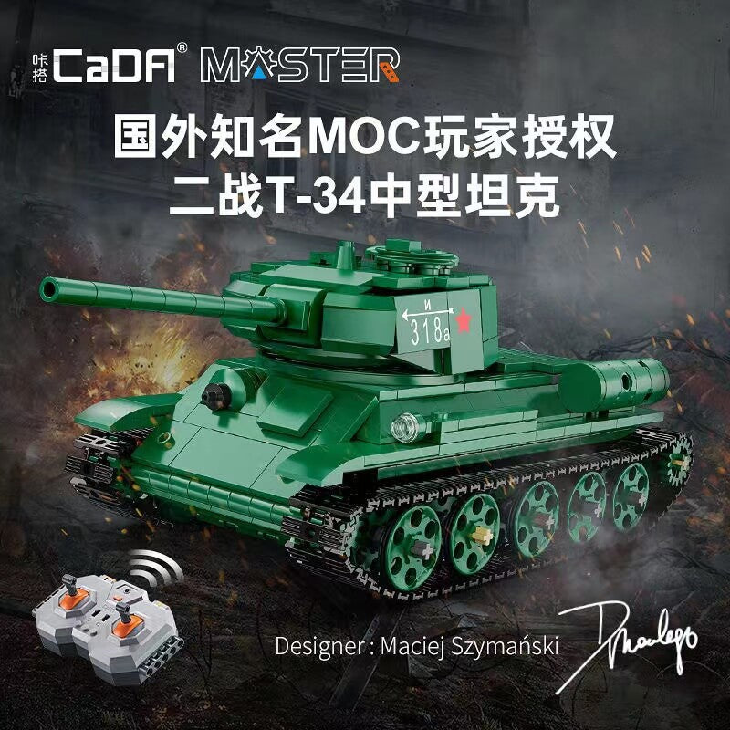 CaDA C61072 T-34 Medium Tank Building Blocks - 722PCS Military Model Kit for Adults & Teens - WWII Russian Tank Collection - Perfect for Display, Gifts & War History Enthusiasts