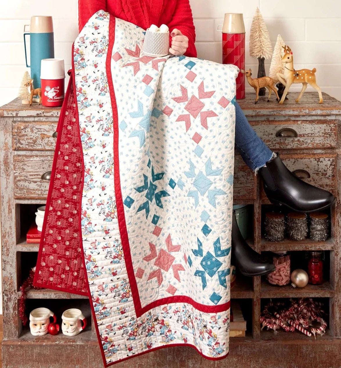 Buttermilk Basin Winter in Snowtown Fabric - Children's Snowball Fight Design by The Yard - Perfect for Quilting, Sewing, and Holiday Craft Projects