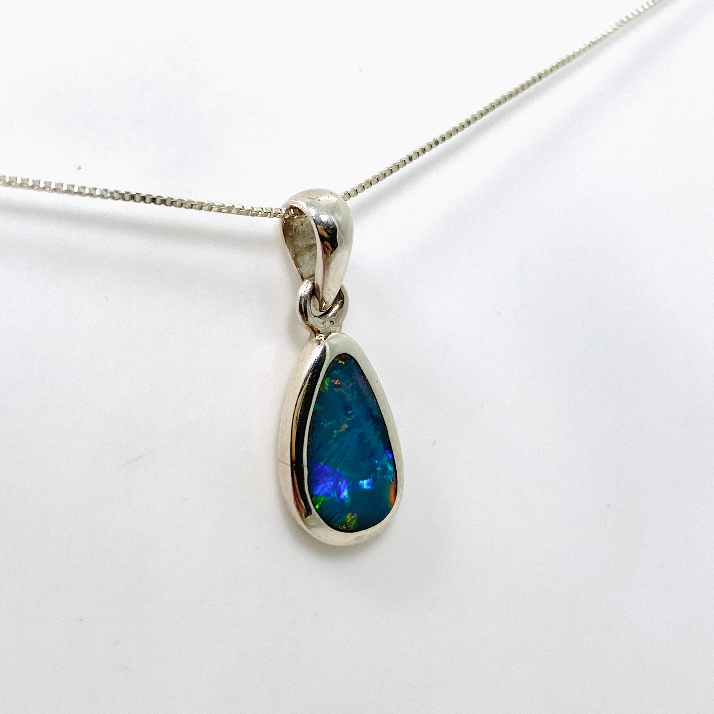 Natural Opal Doublet Teardrop Cabochon Pendant - Lightning Ridge Australian Opal Jewelry PPGJ808 for Women's Elegant Necklace Gift