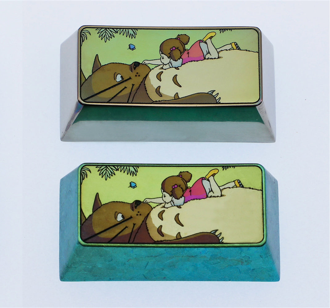 Studio Ghibli Miyazaki Hayao Totoro Themed Titanium Alloy Engraved Keycaps - Custom Mechanical Keyboard Keycaps for Anime Fans & Gamers (Perfect for Gaming, Typing & Collecting)