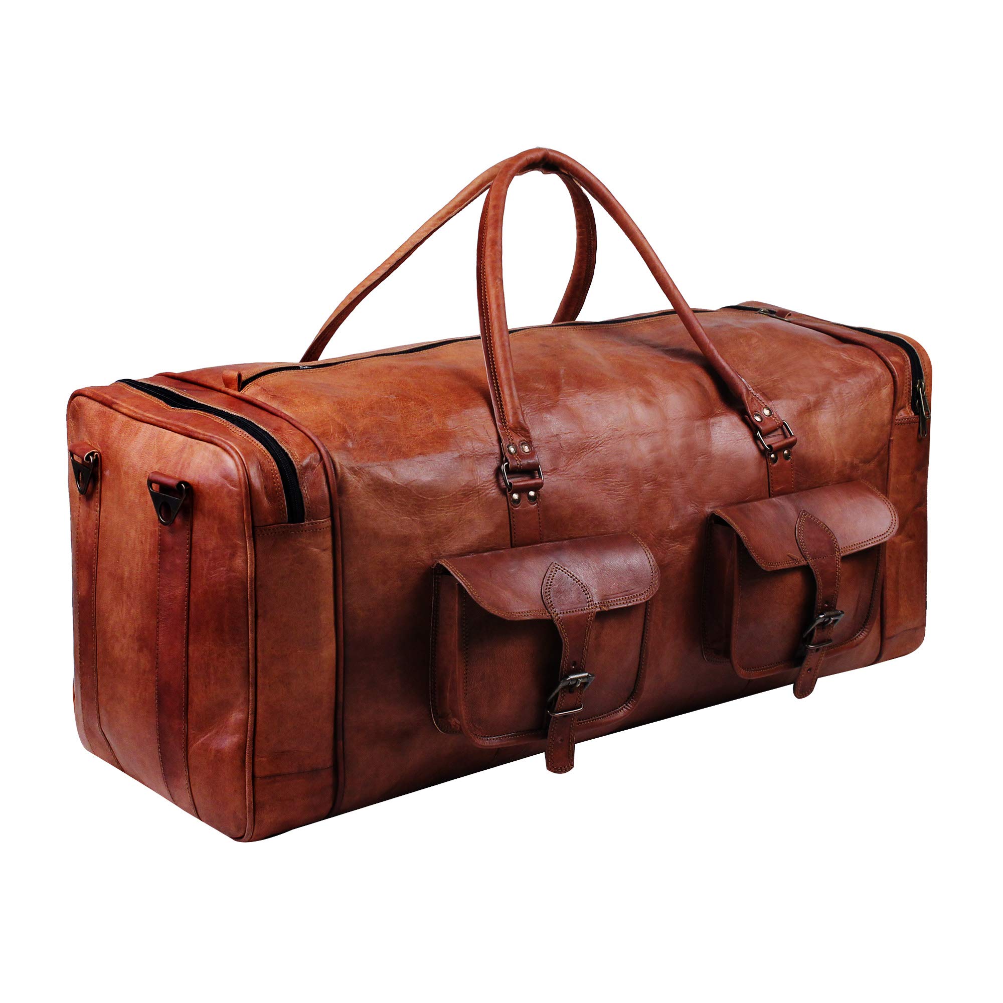 Premium 30-Inch Large Leather Duffle Bag for Men & Women - Oversized Weekender Travel Luggage | Durable Genuine Leather Carryall for Gym, Business Trips & Weekend Getaways