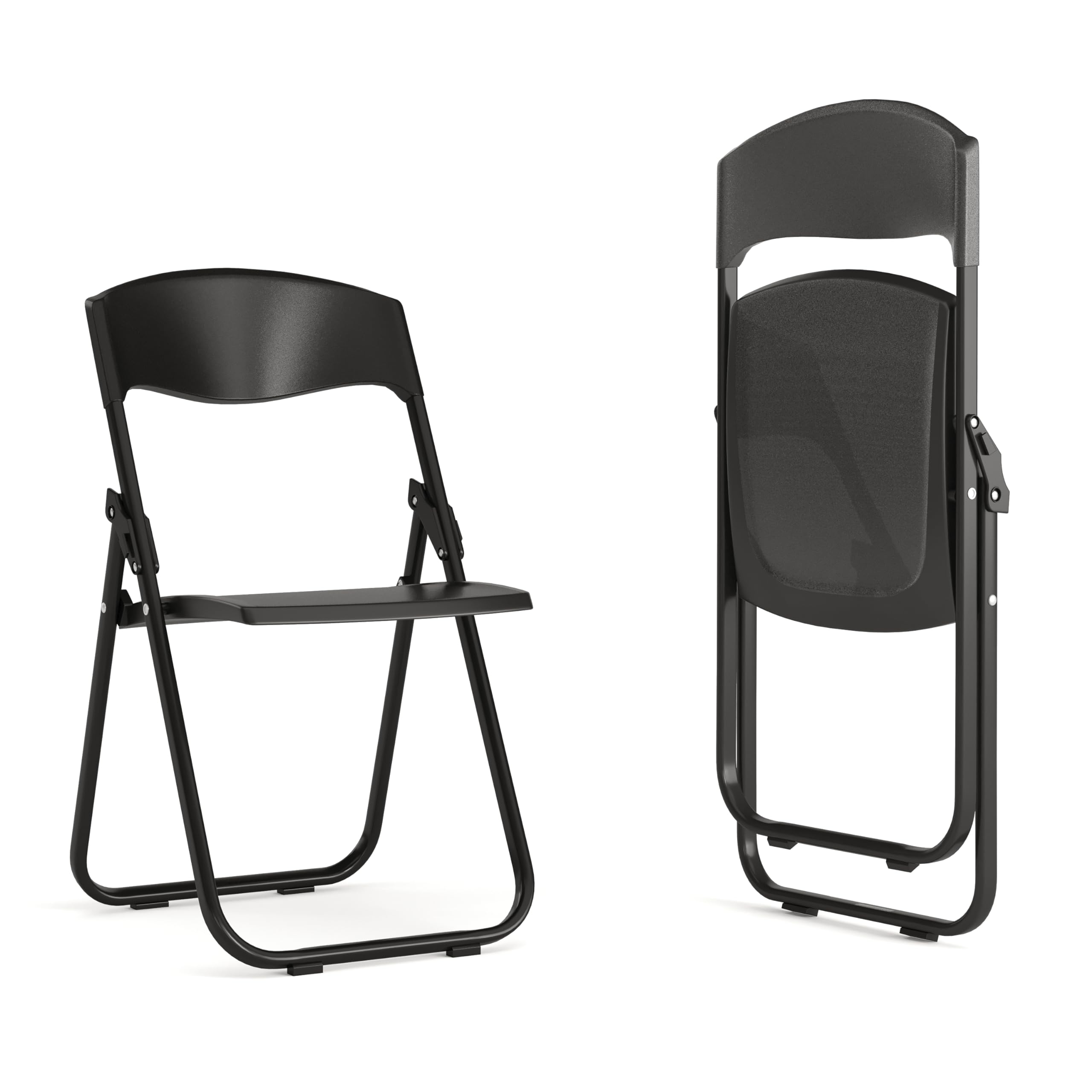 EMMA + OLIVER 2-Pack Black Plastic Folding Chairs with Built-in Ganging Brackets - Lightweight & Stackable for Outdoor Events, Parties, and Temporary Seating