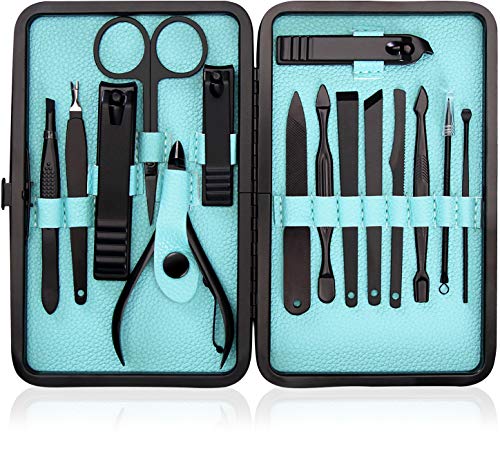 Utopia Care 15-Piece Stainless Steel Manicure & Pedicure Kit - Professional Nail Clippers & Grooming Tools Set with Luxury Travel Case (Black) - Perfect for Home Salon, Travel & Gift Giving