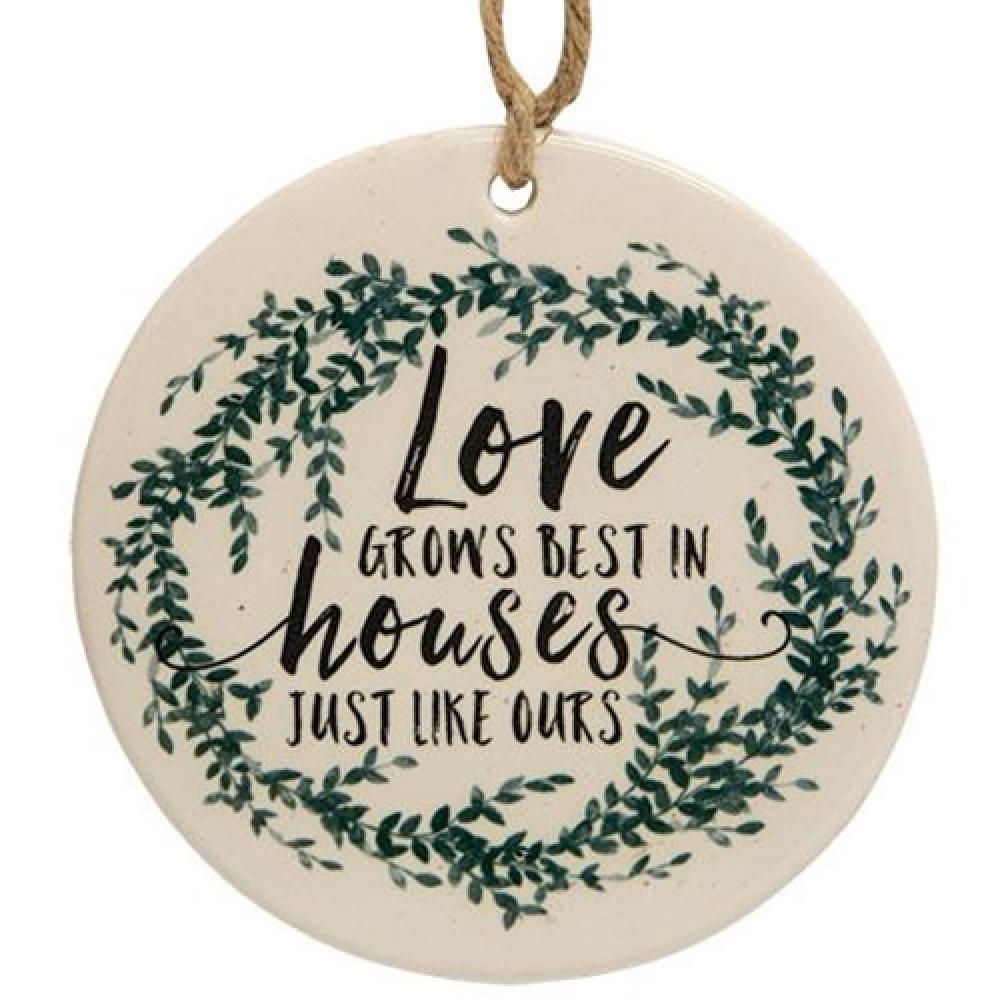 Love Grows Best Ceramic Christmas Ornament - Handmade Holiday Home Decor for Tree, Gift & Festive Season