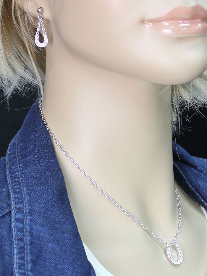 Montana Silversmiths JS808 Women's Sterling Silver Lucky Horseshoe Jewelry Set with Clear Crystals - Perfect for Western Fashion, Cowgirl Outfits & Good Luck Gifts