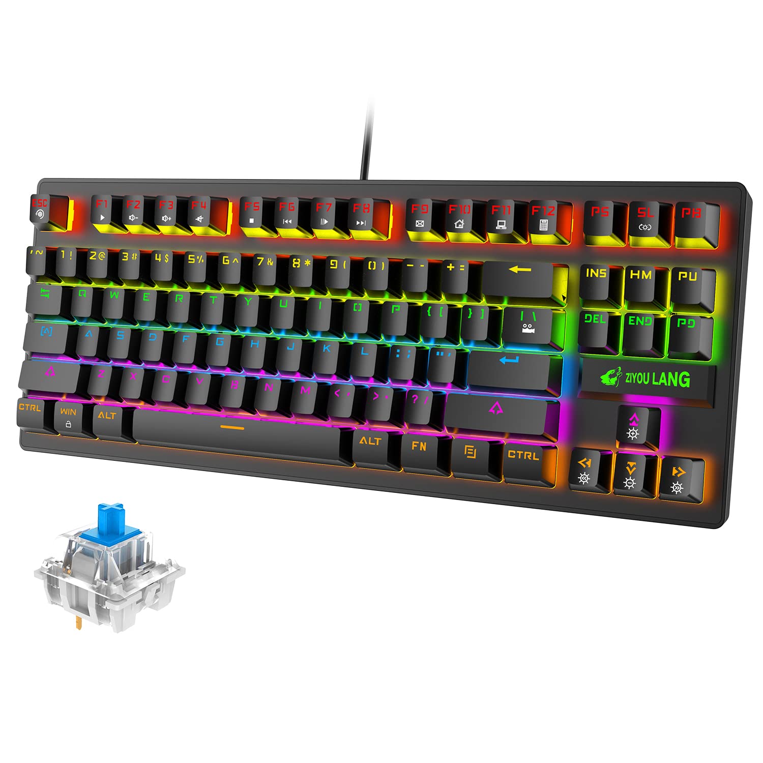 Mechanical Gaming Keyboard with RGB Backlit Keys, Spill-Resistant Design, Dedicated Media Controls | 87-Key Anti-Ghosting Keyboard for PC, PS4, PS5, Xbox One (Black) | Perfect for Esports, Streaming & Office Work