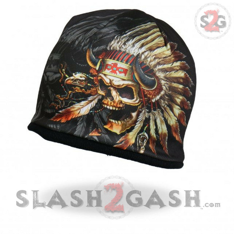 Hot Leathers Sublimated Indian Skull with Ghost Beanie - 3D Printed Art Beanie for Men & Women | Perfect for Motorcycle Riders, Bikers, and Skull Art Collectors