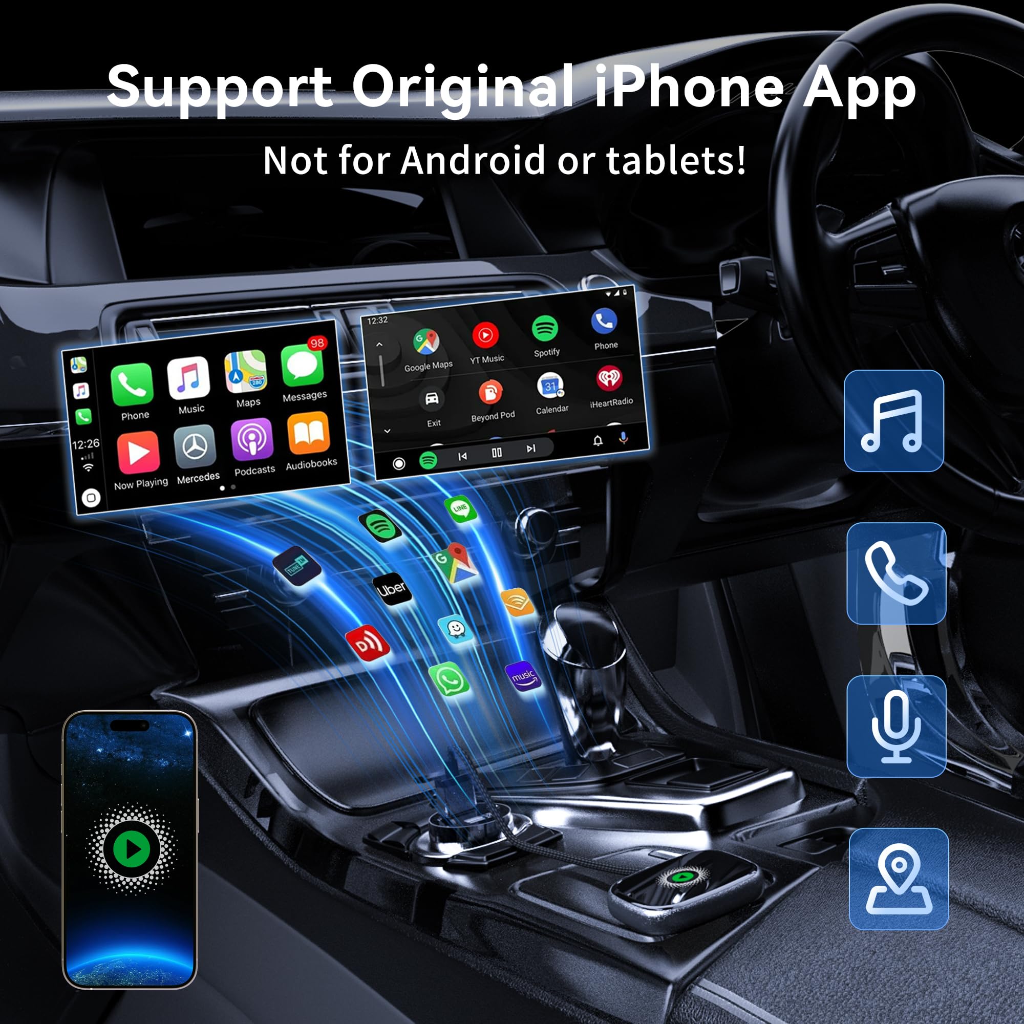 Wireless CarPlay Adapter for iPhone - Upgrade Wired to Wireless CarPlay, Plug & Play with USB-A to USB-C Adapter, Compatible with iOS 10+ - Perfect for Commuting, Road Trips and Hands-Free Driving