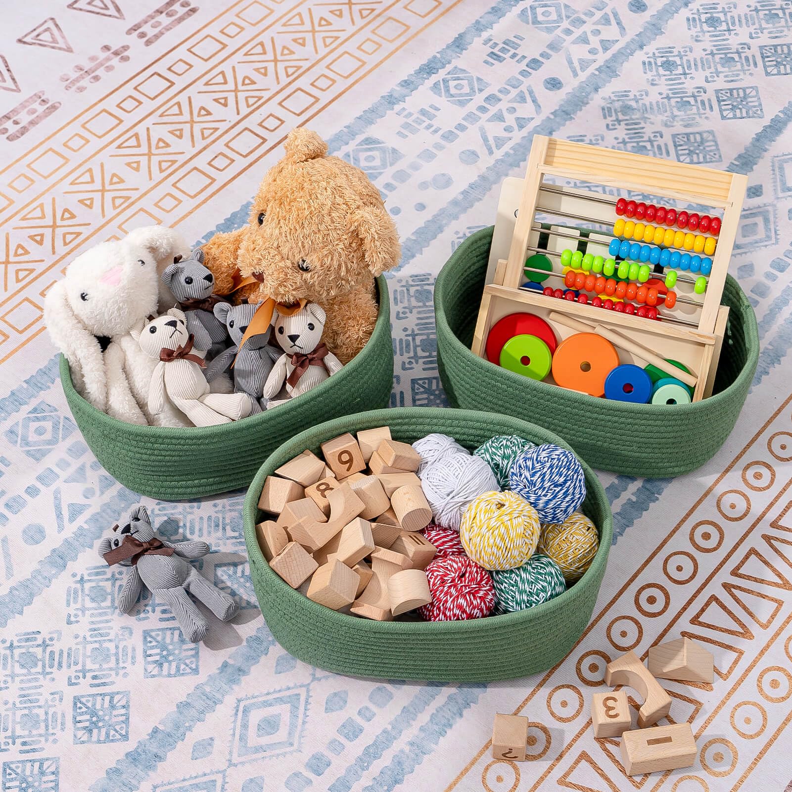 CubesLand Woven Storage Basket - Durable & Skin-Friendly Organizer for Shelves, Closet, Toys | Stylish Home Decor Rope Bin | Perfect for Bedroom, Nursery & Living Room Organization (Green)