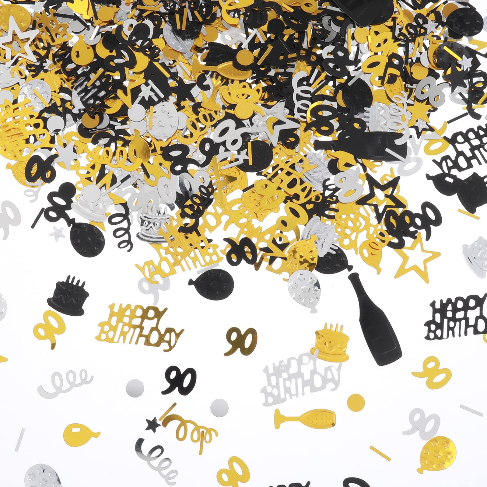 3000 Pieces 90th Birthday Confetti - Black Gold & Silver Glitter Cake & Table Decorations for Anniversaries, Parties | Perfect for 90th Birthday Celebrations, Milestone Events & Festive Gatherings