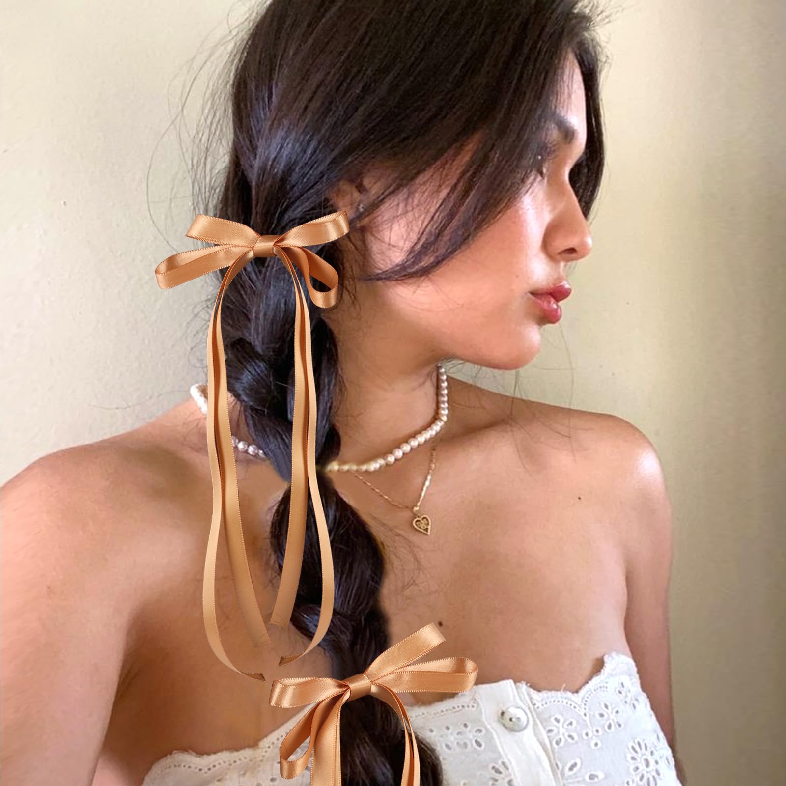 16pcs Elegant Hair Bow Clips for Women & Girls - Long Tail Tassel Bowknot Barrettes, Silky Satin Ponytail Holders (White/Blue/Green/Gold) - Perfect for Weddings, Parties & Daily Hair Styling