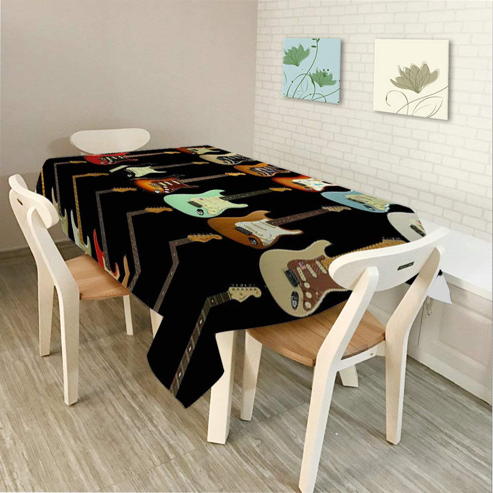 Premium Rectangle Tablecloth with Guitar Musical Instrument Design - 60x84 Inch Washable Fabric Table Cover for Dining, BBQ, Picnic, Coffee Tables - Perfect for Music Themed Parties & Restaurant Decor