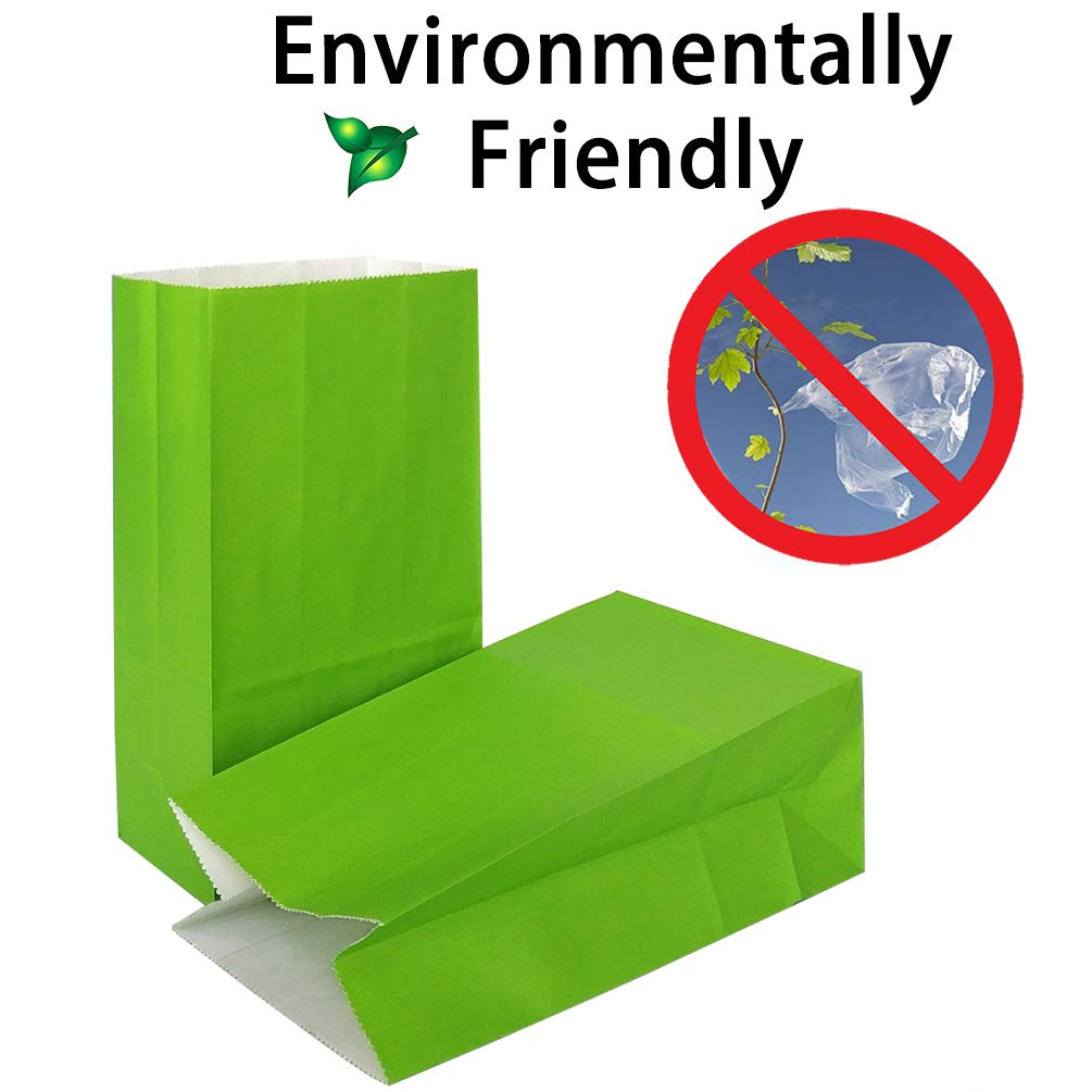 KEYYOOMY 100-Pack Small Green Paper Bags - 4.7x2.4x8.7 Inch Eco-Friendly Party Favor Bags for Goodie Bags, Lunches, Baby Showers & Birthday Parties