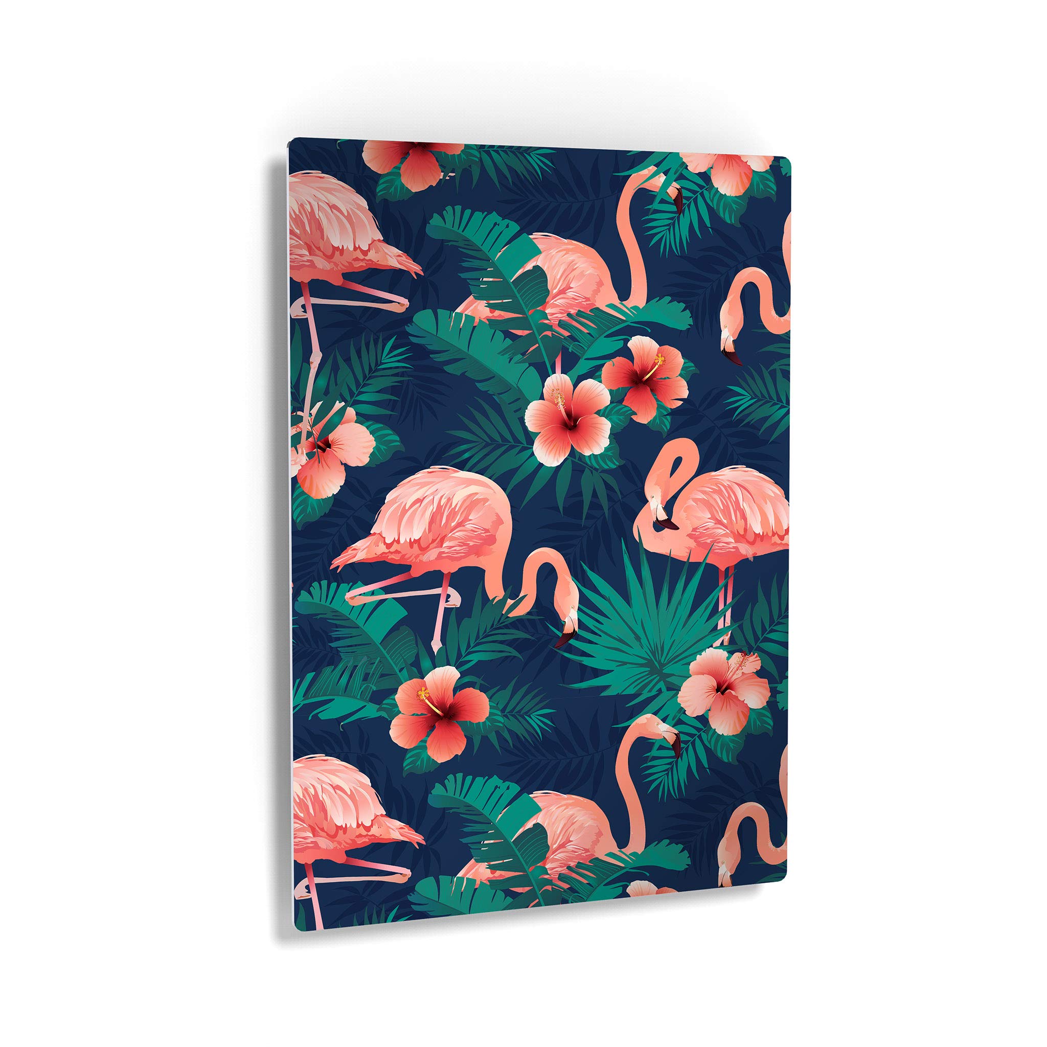 Smile Art Design Flamingo Flower Palm Metal Wall Art Print - Navy Blue Background, 40x30 Inches - Kids Room Decor, Nursery Decor, Baby Room Wall Art - Made in USA | Perfect for Beach Themed Bedrooms & Tropical Nursery Decor