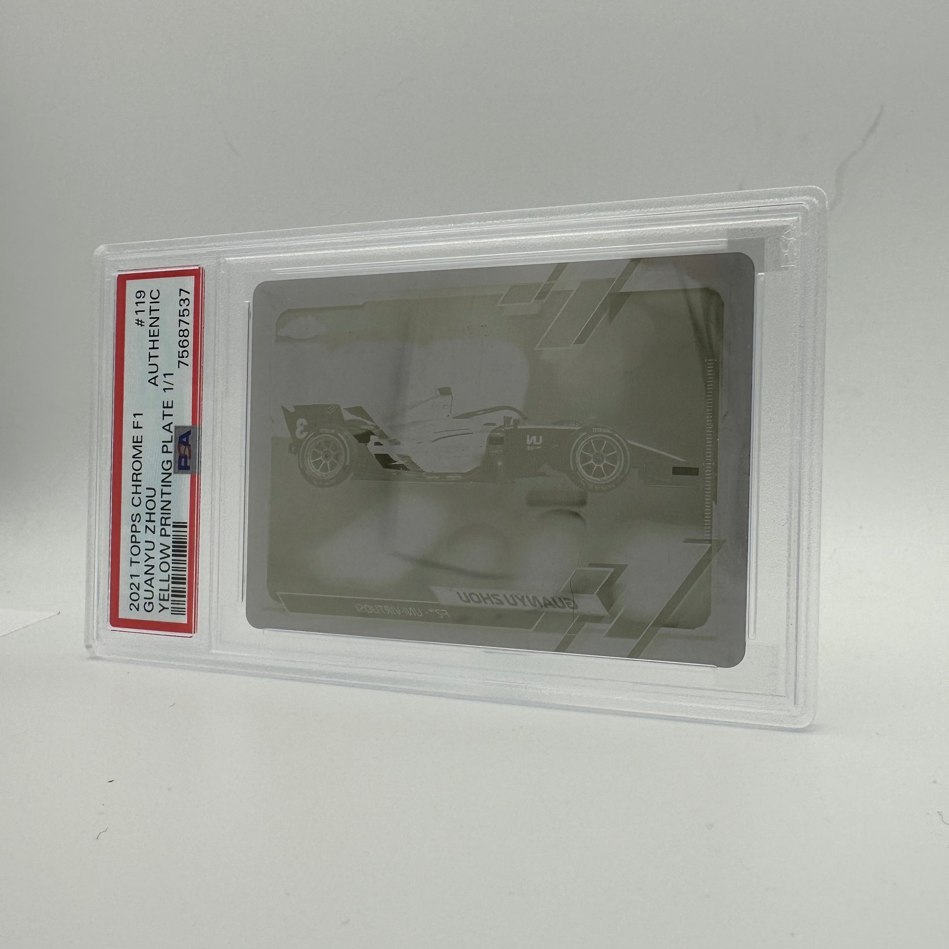 PSA Authentic 1/1 Guanyu Zhou #119 Yellow Printing Plate - Rare Collectible for F1 Racing Fans & Sports Memorabilia Enthusiasts