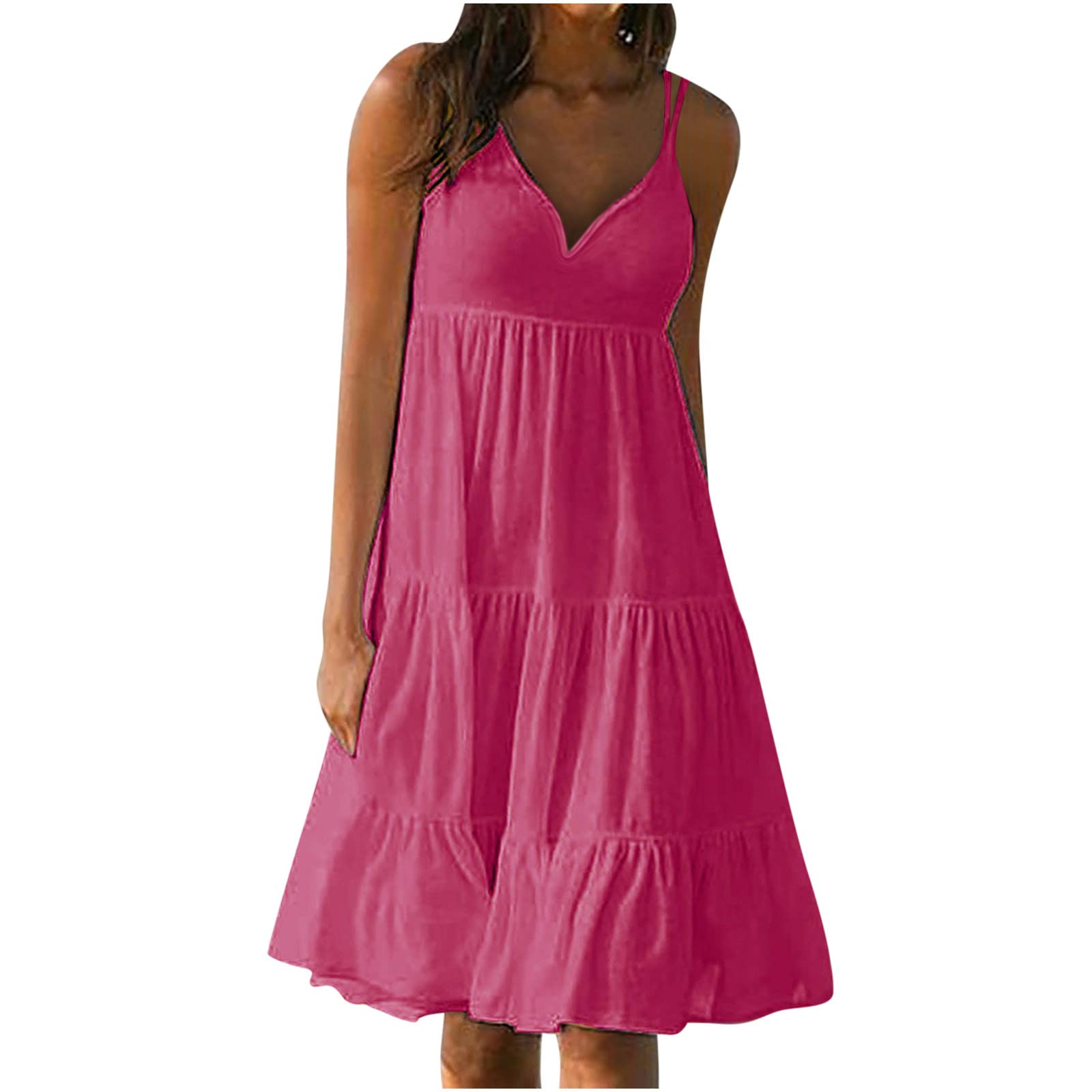Women's Casual Summer Mini Sun Dresses - Sleeveless O-Neck Solid Color Beach Gown for Plus Size | Perfect for Vacation, Pool Party & Outdoor Activities