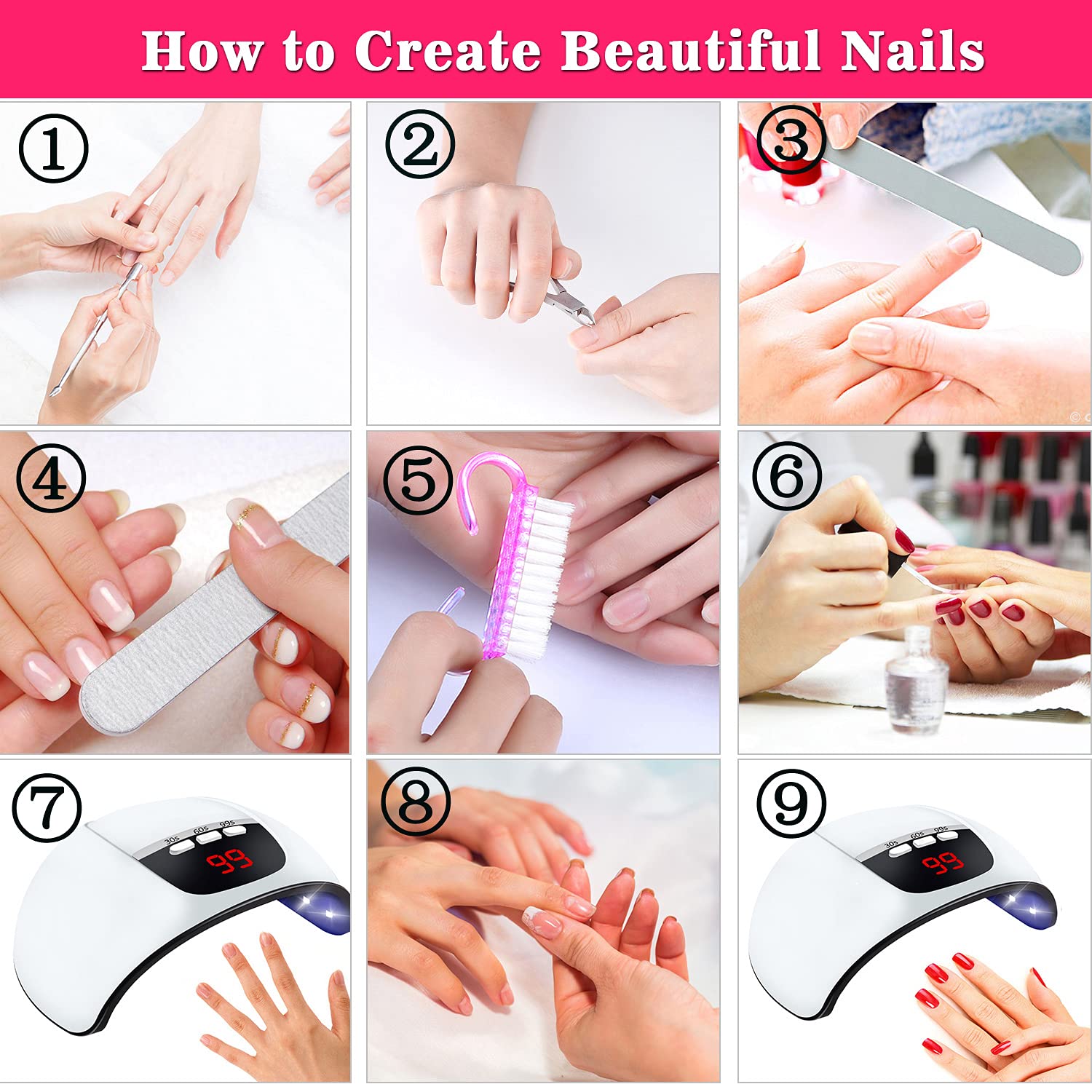 Professional Nail Art Kit with LED Nail Dryer Lamp, USB Charging Nail Pen, Dotting Tools & Manicure Accessories - Pink Beauty Set for Home Salon & DIY Nail Designs - Perfect for Gel Polish, Acrylic Nails & Nail Art Beginners