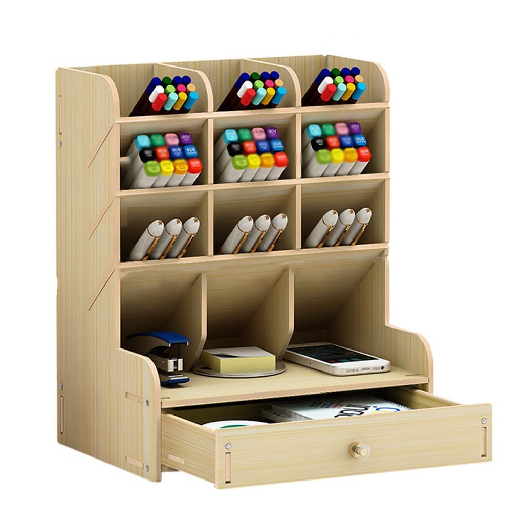 Wooden Pencil Cup Holder with Drawer - Multi-Functional DIY Pen Organizer for Desk, Home Office & Art Supplies Storage | Perfect for School, Work & Craft Room Organization