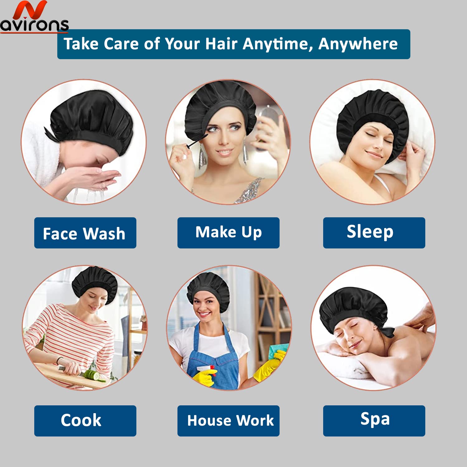 Avirons Satin Silk Hair Bonnet for Sleeping - Reversible Silk Head Cap with Free 3 Scrunchies | Night Cap for Women & Curly Hair Care | Perfect for Travel, Bedtime & Hair Protection (Standard Size)