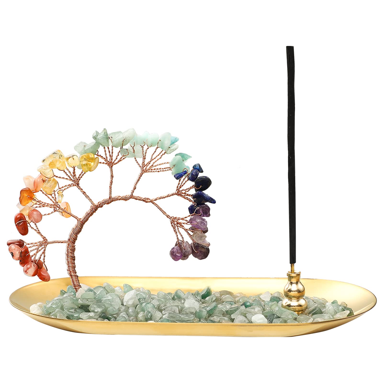 7 Chakra Crystal Incense Burner Holder - Tree of Life Healing Crystal Incense Tray for Meditation, Yoga, Wealth & Luck - Spiritual Home Decor for Relaxation & Positive Energy