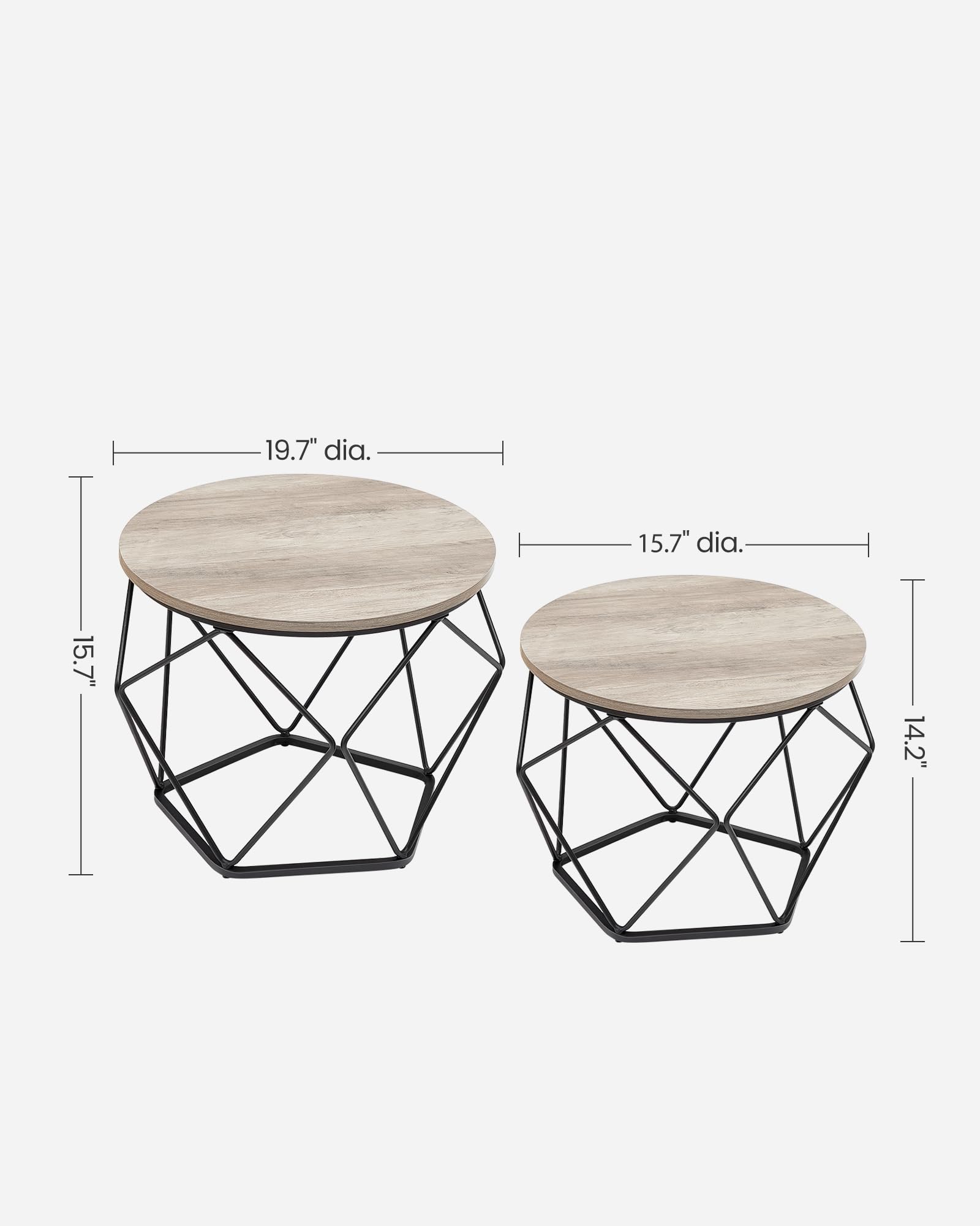VASAGLE 2-Piece Round Coffee Table Set with Sturdy Steel Frame - Modern Side End Table for Living Room, Bedroom & Office - Greige & Ink Black - Perfect for Small Spaces, Home Decor & Coffee Time