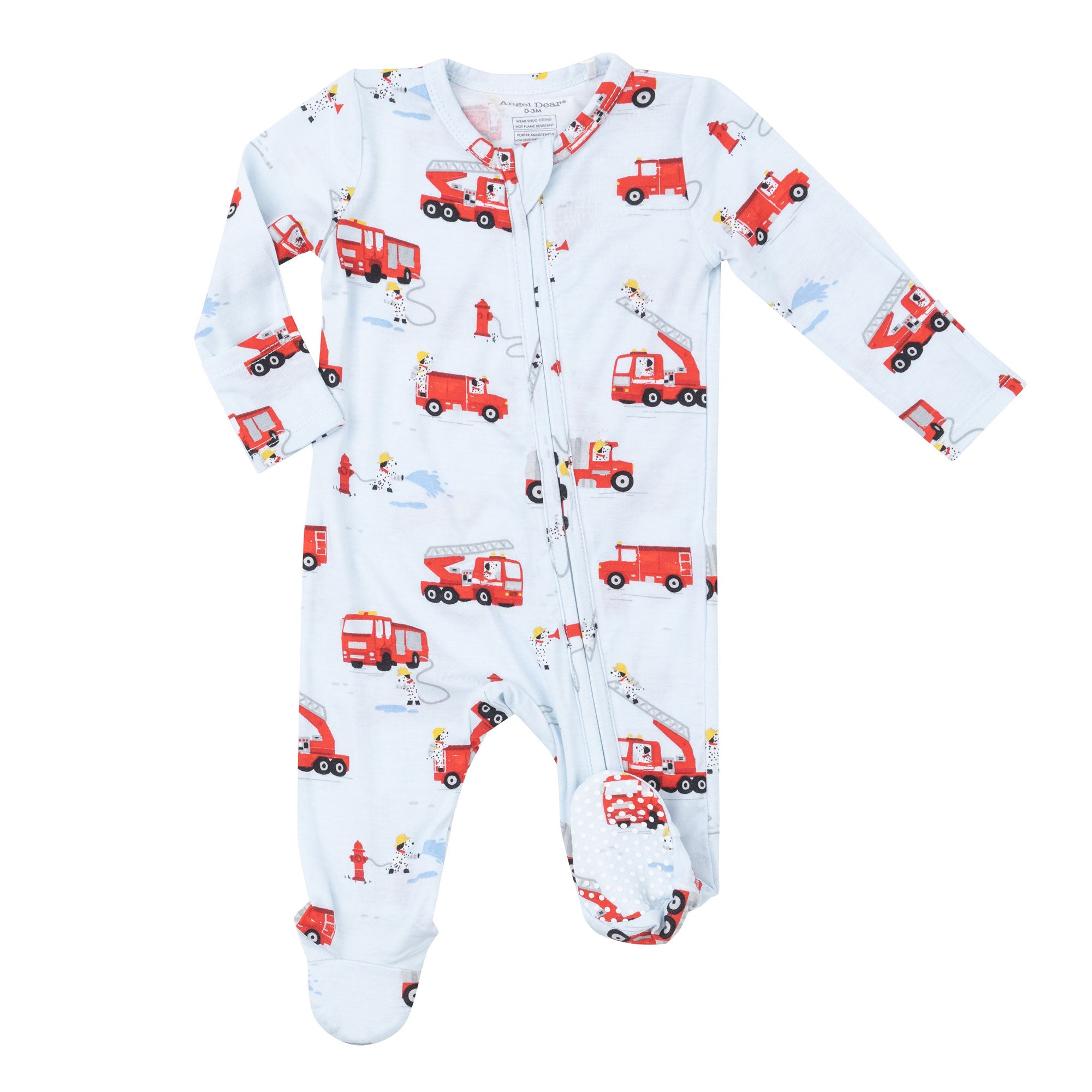 Bamboo 2-Way Zipper Footie Pajamas - Firetruck & Dalmatians Print | Soft & Comfortable Baby Sleepwear for Boys & Girls | Perfect for Bedtime, Lounging & Holiday Gifts