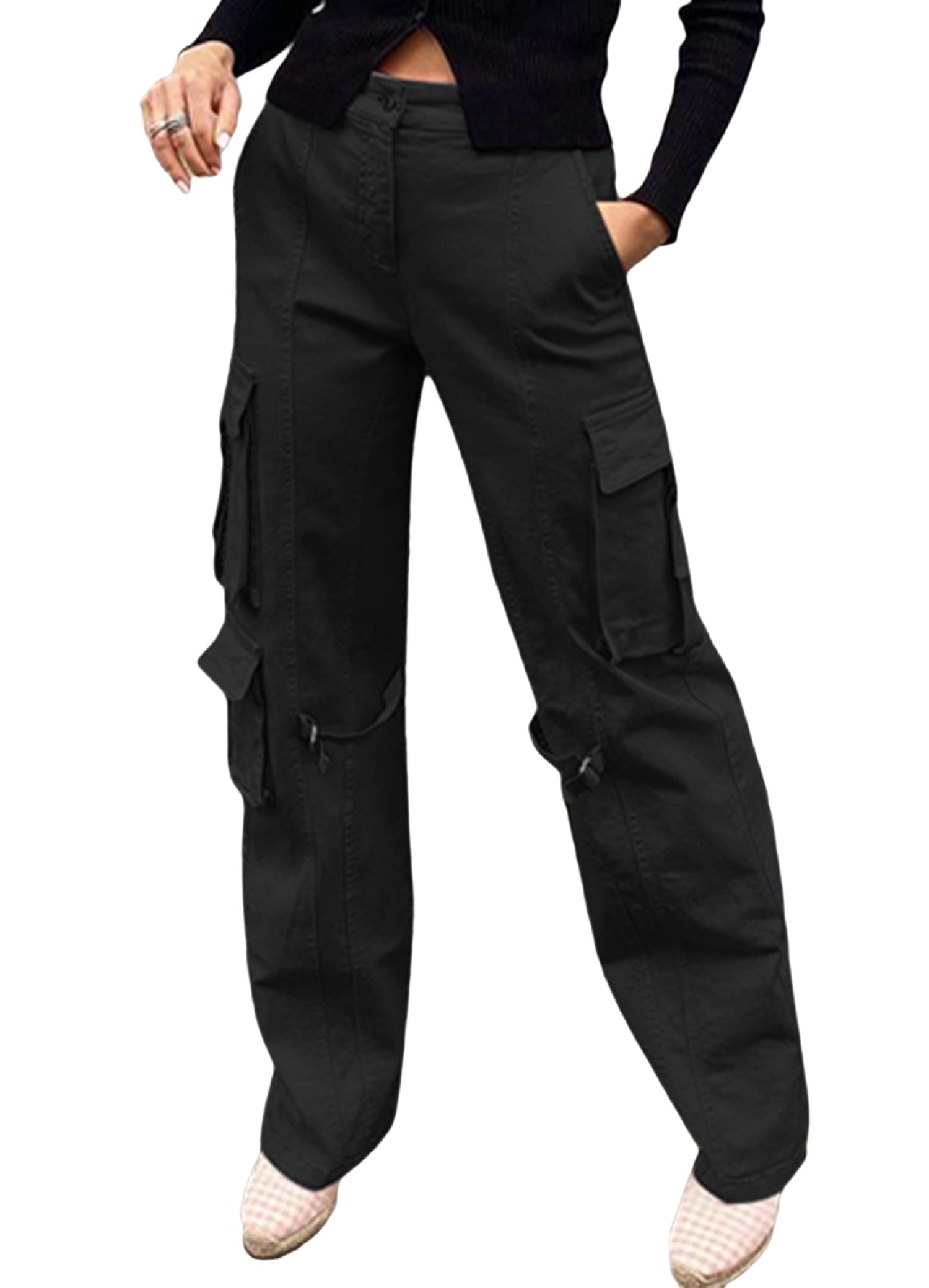 Vintage Low Waist Cargo Pants for Women - Loose Fit Wide Leg Sweatpants with Drawstring & Pockets | Casual Joggers for Streetwear, Workout & Everyday Comfort
